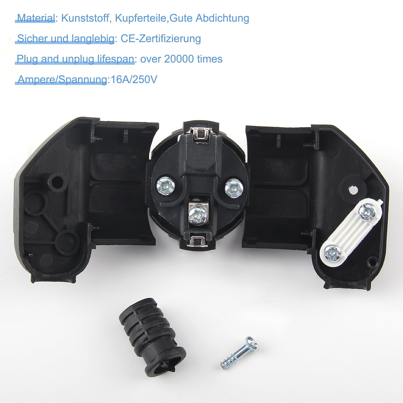 Prise Electrique Male Schuko 250V 16A 8 Pièces + Tournevis