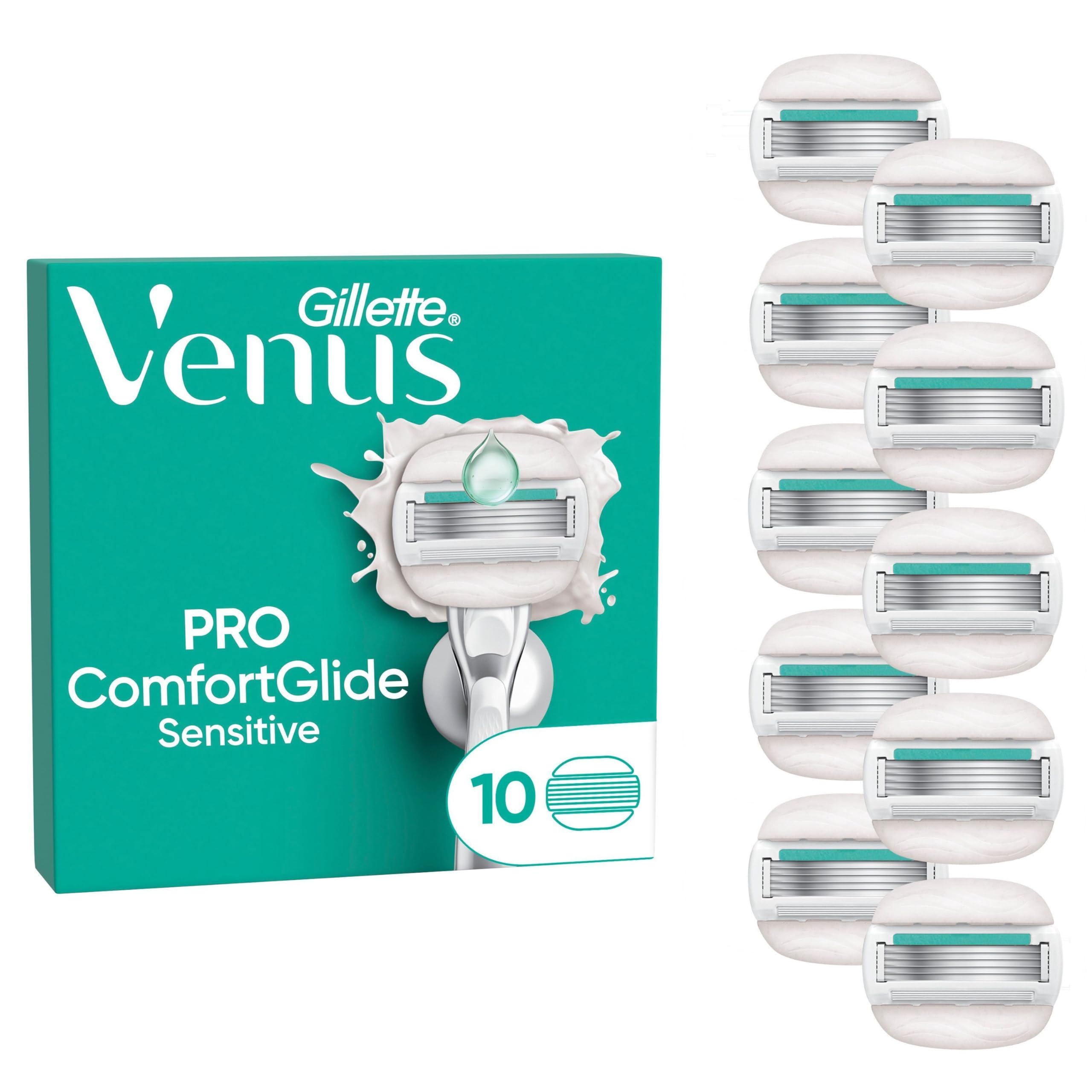 Gillette Venus Pro ComfortGlide Sensitive Damenrasierklingen – 10 Original Ersatzklingen mit Aloe Vera