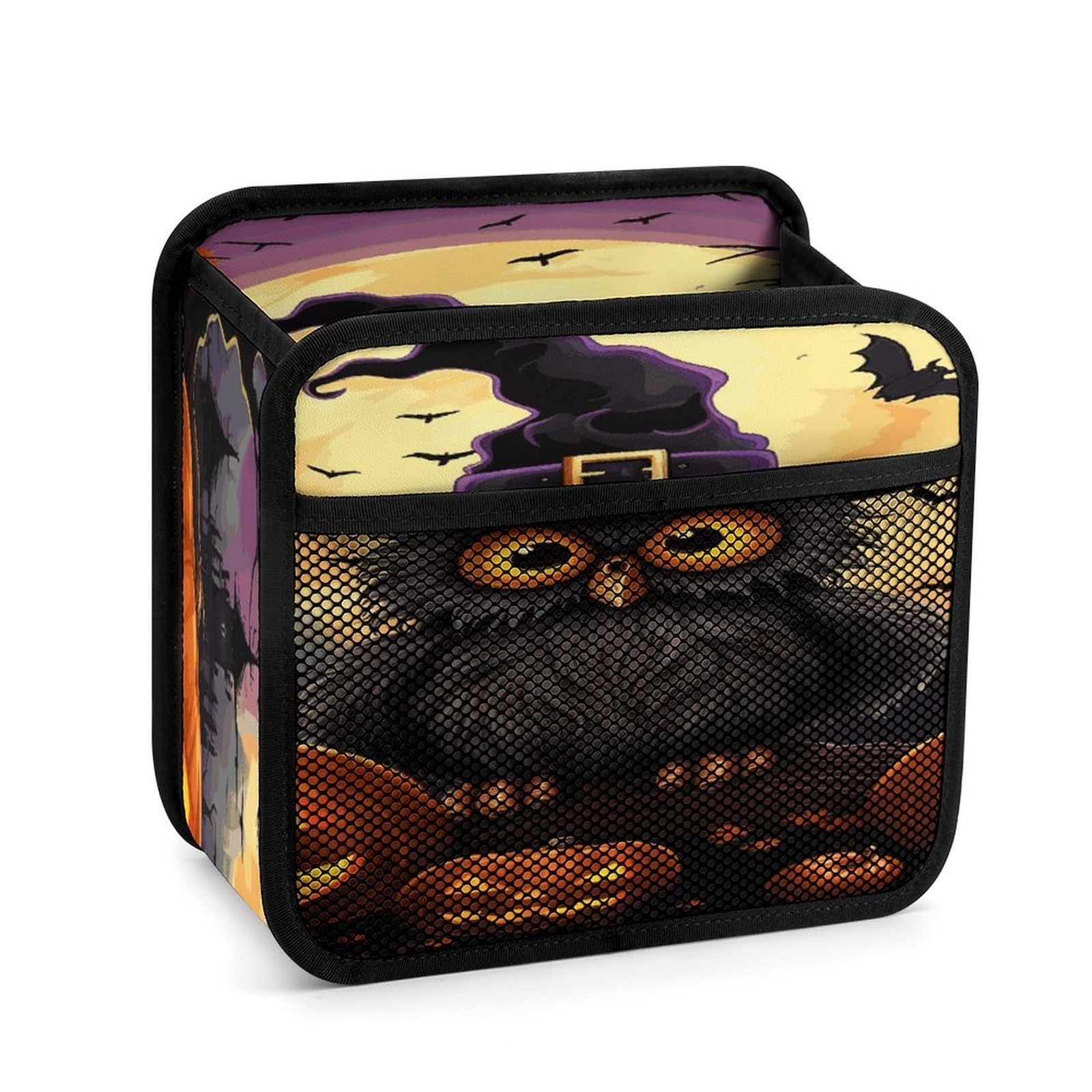 Btcowzrv Style Halloween Owl Ghost Pumpkin Car Seat Back Organizer, Pu Leather Hanging Backseat Car Organizer With Elastic Mesh Pocket, Storage Bag For Most Vehicles