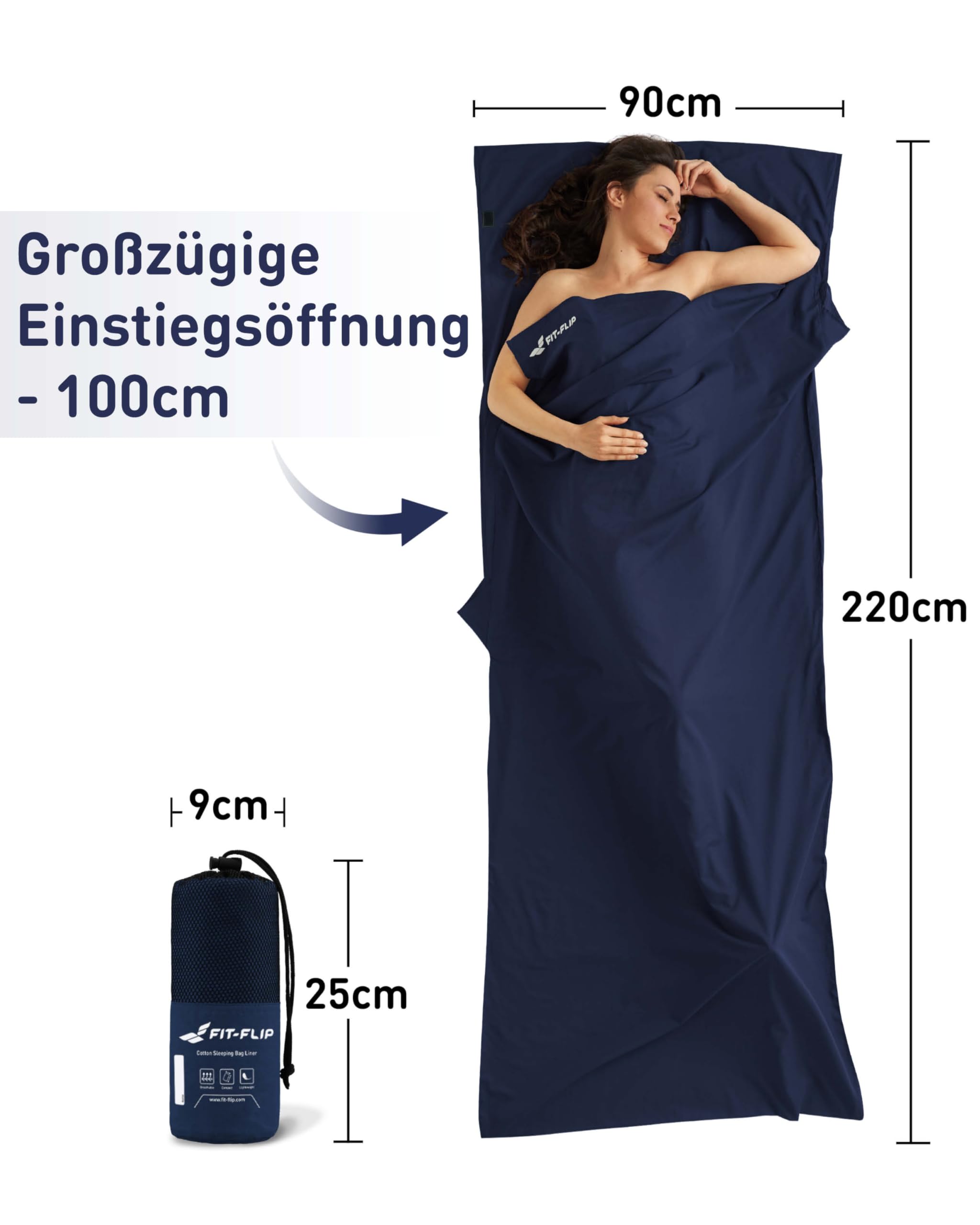 Fit-Flip Hüttenschlafsack Ultraleicht aus Baumwolle oder Mikrofaser
