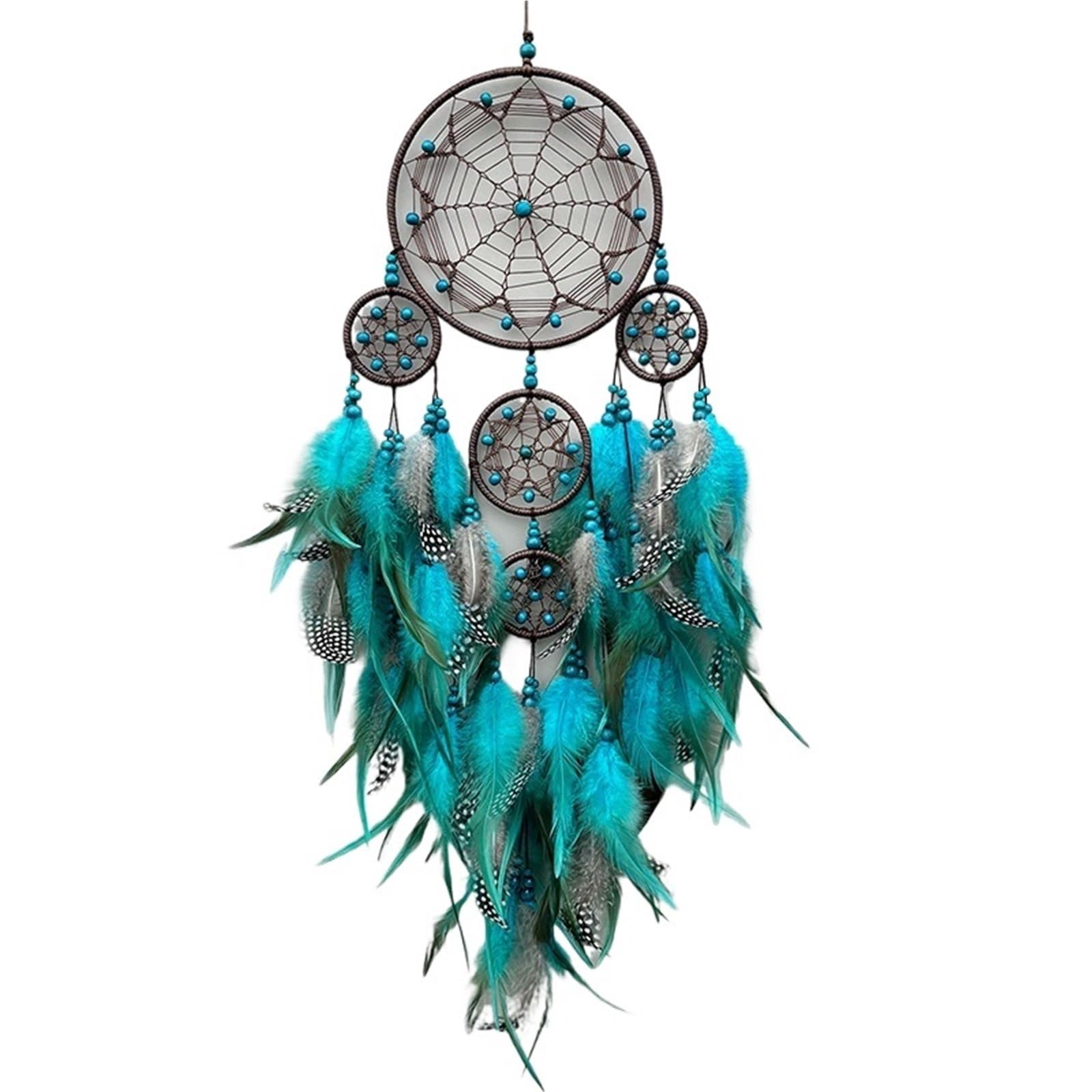 Vintage Blue Feathers Dream Catcher Wall Hanging - Handmade Wind Chimes(Blue)