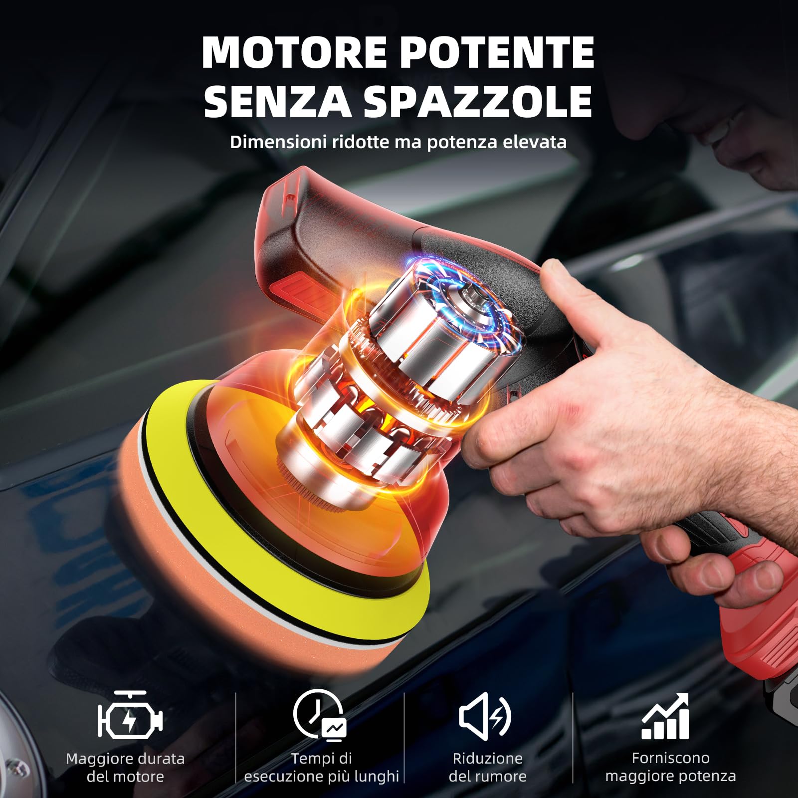 Lucidatrice Auto Senza Fili 6’’ 21V 4000mAh - Lucidatrice Orbitale Professionale con 8 Velocità,Schermo Digitale e 17 Accessori, Lucidatrici per Carrozzeria, Rimozione Graffi e Detailing