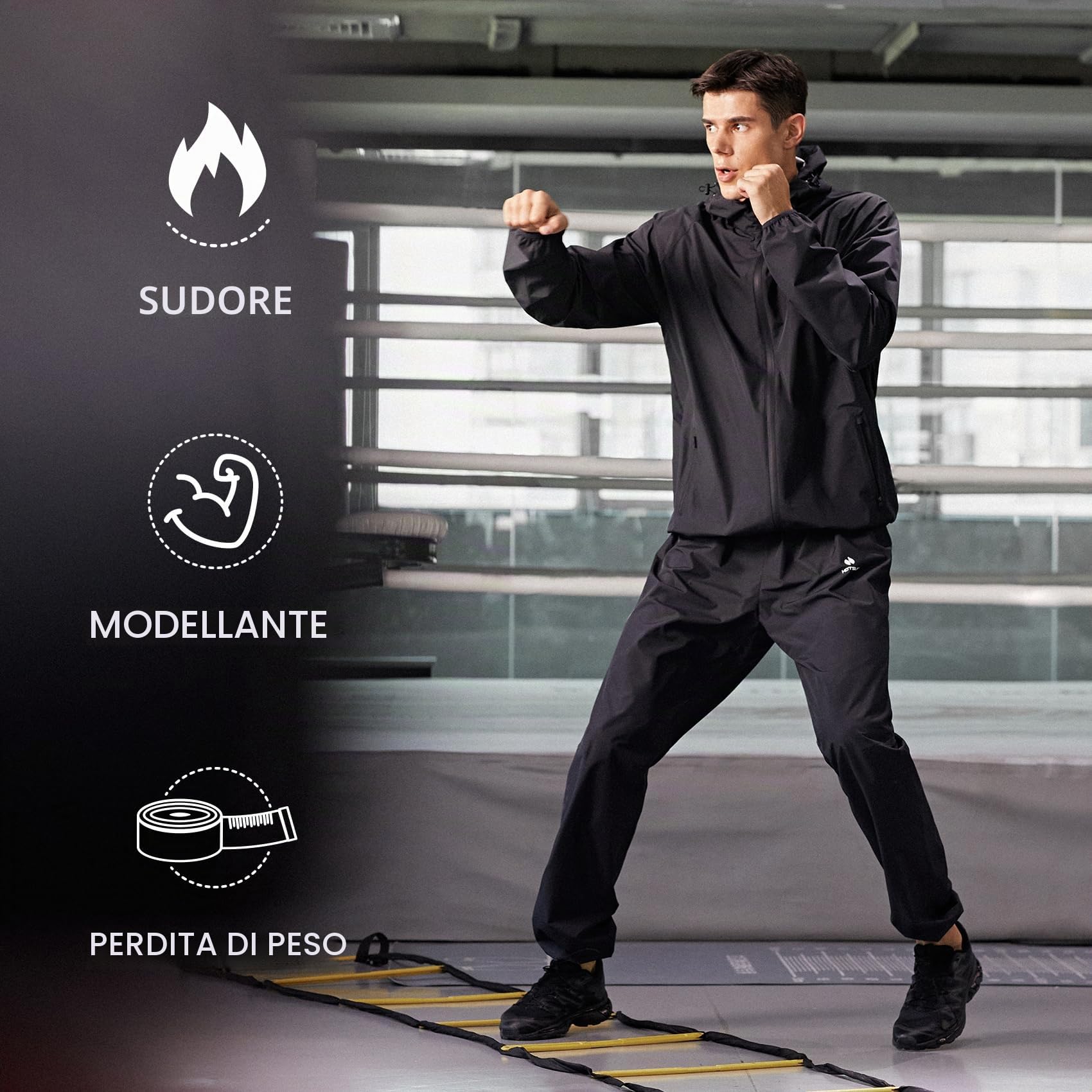 HOTSUIT Tuta da sauna da uomo con giacca da sauna e pantaloni da sauna, leggera e anti-strappo, per la perdita di peso, da uomo, per boxe, S-5XL