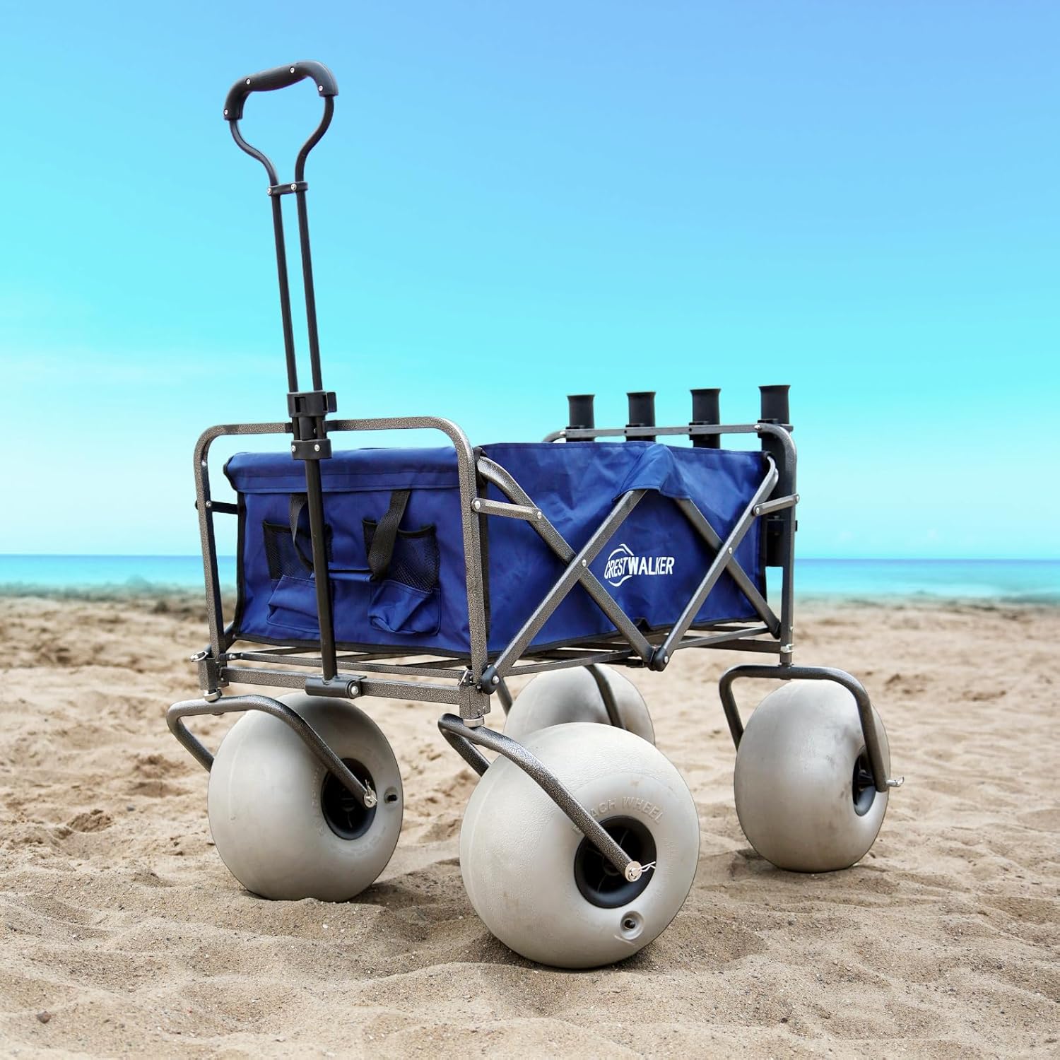 Beach Wagon with Big Wheels for Sand, Collapsible Wagon with Four 13 Balloon Wheels (Pump Included) Beach Wagon with Big Wheels for Sand, Collapsible Wagon with Four 13 Balloon Wheels (Pump Included)