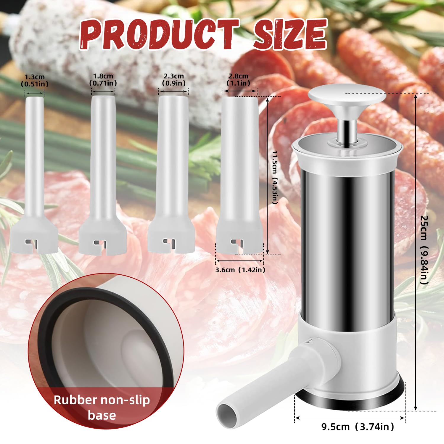 Máquina para rellenar salchichas con 4 tubos de relleno, manual de llenado de salchichas casero para el hogar, camping, parrilla al aire libre, barbacoa (2.2 libras)