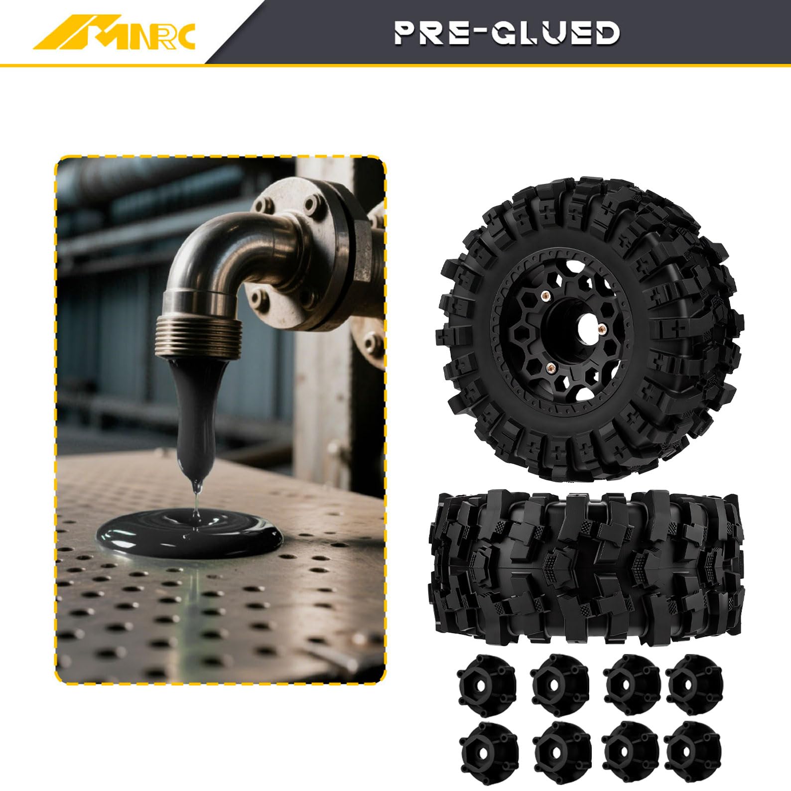 Ruedas de plástico RC para camión de curso corto y neumáticos de goma y kit hexagonal de 12 mm, 14 mm, 17 mm para 1/10 Axial SCX10 II III Redcat Gen7 Gen8 TRX4 Senton Slash 4×4 2WD Series