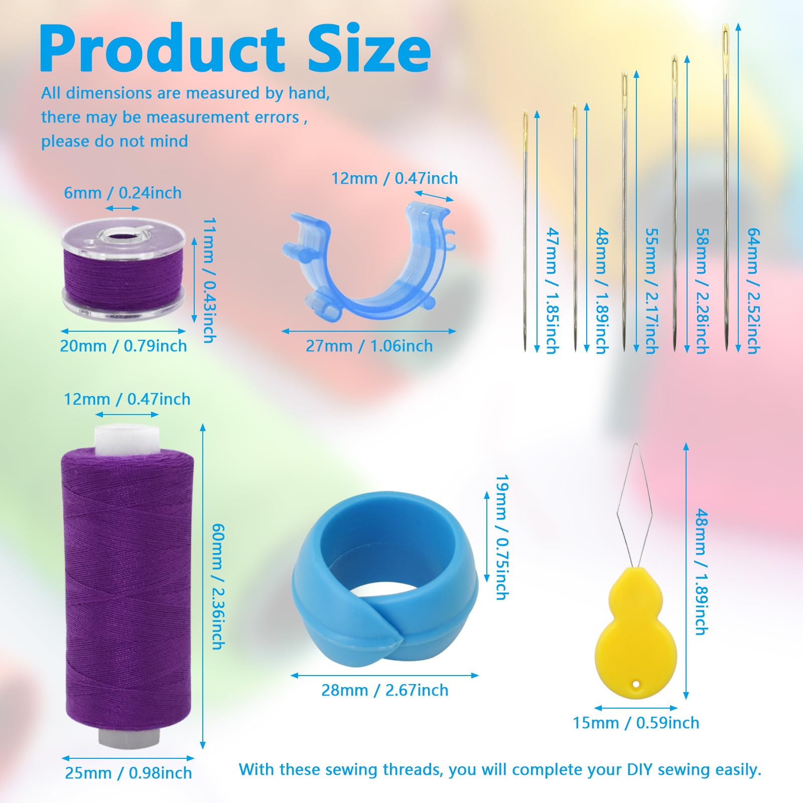 SHRJ 71pcs 25 Colors Bobbins Sewing Threads Kit, 400 Yards Polyester Thread Spools Prewound Bobbin Needles Clips Holders with Case for Hand Machine Sewing, Emergency and Travel, DIY and Home