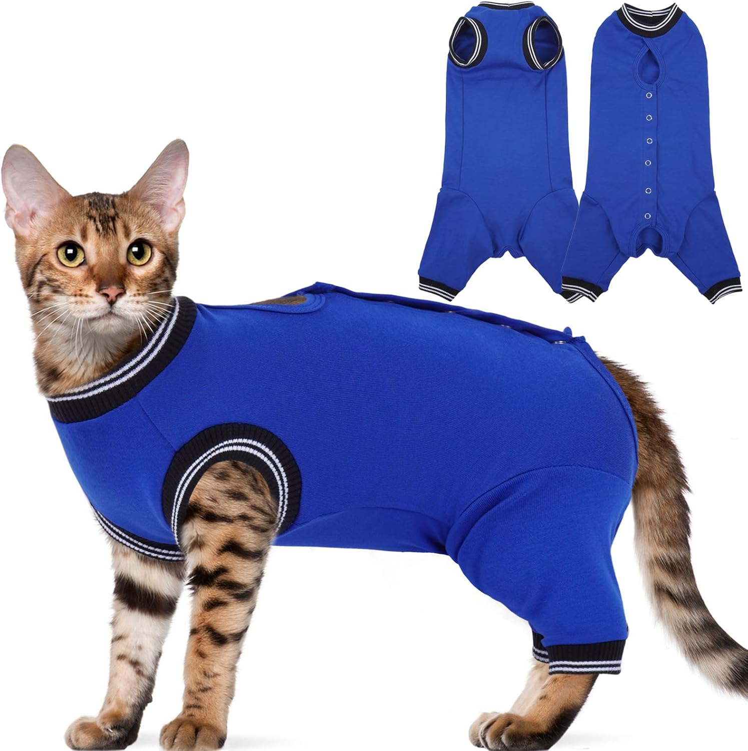 Stress-Free Cat Recovery Suit for Female Cats - Vet-Backed E-Collar Alternative, Anti-Lick & Rear Access Design RoyalBlue L Large royalblue