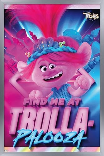 Trends International Trolls Band Together - Póster de pared de amapola, 14.72 x 22.37 pulgadas, versión enmarcada en plata