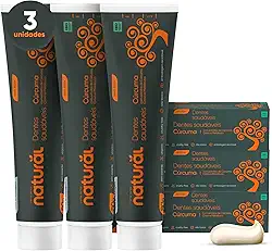 NATURAL Combo Creme Dental Cúrcuma - Kit com 3 unidades - Pasta de Dentes Natural Sem Flúor