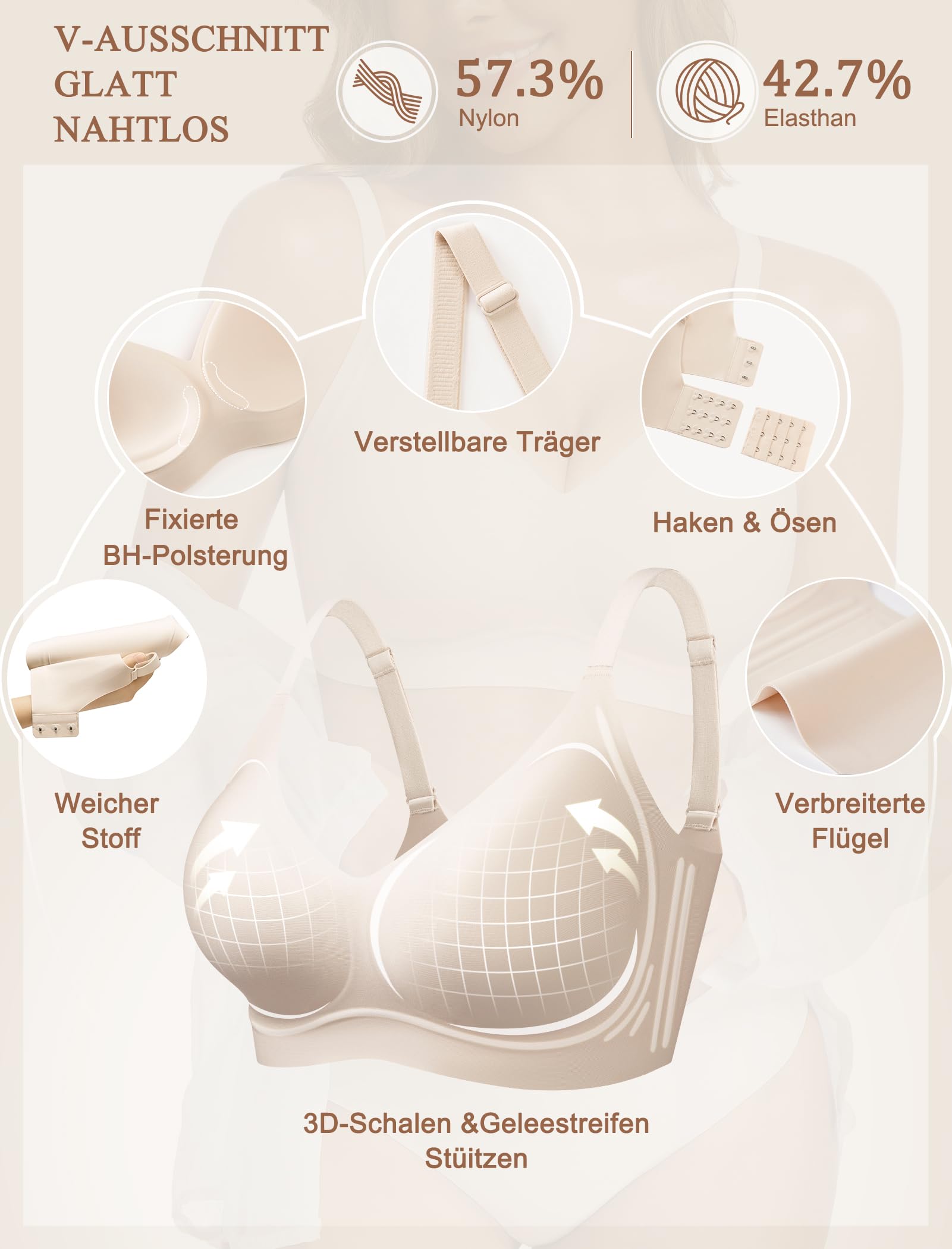 BH Damen Ohne Bügel Push up BH Große Brüste Starker Halt Komfort Bügelloser Seamless Nahtloser BHS Soft Jelly Bra Bequemer Bustier Gepolstert Bralette