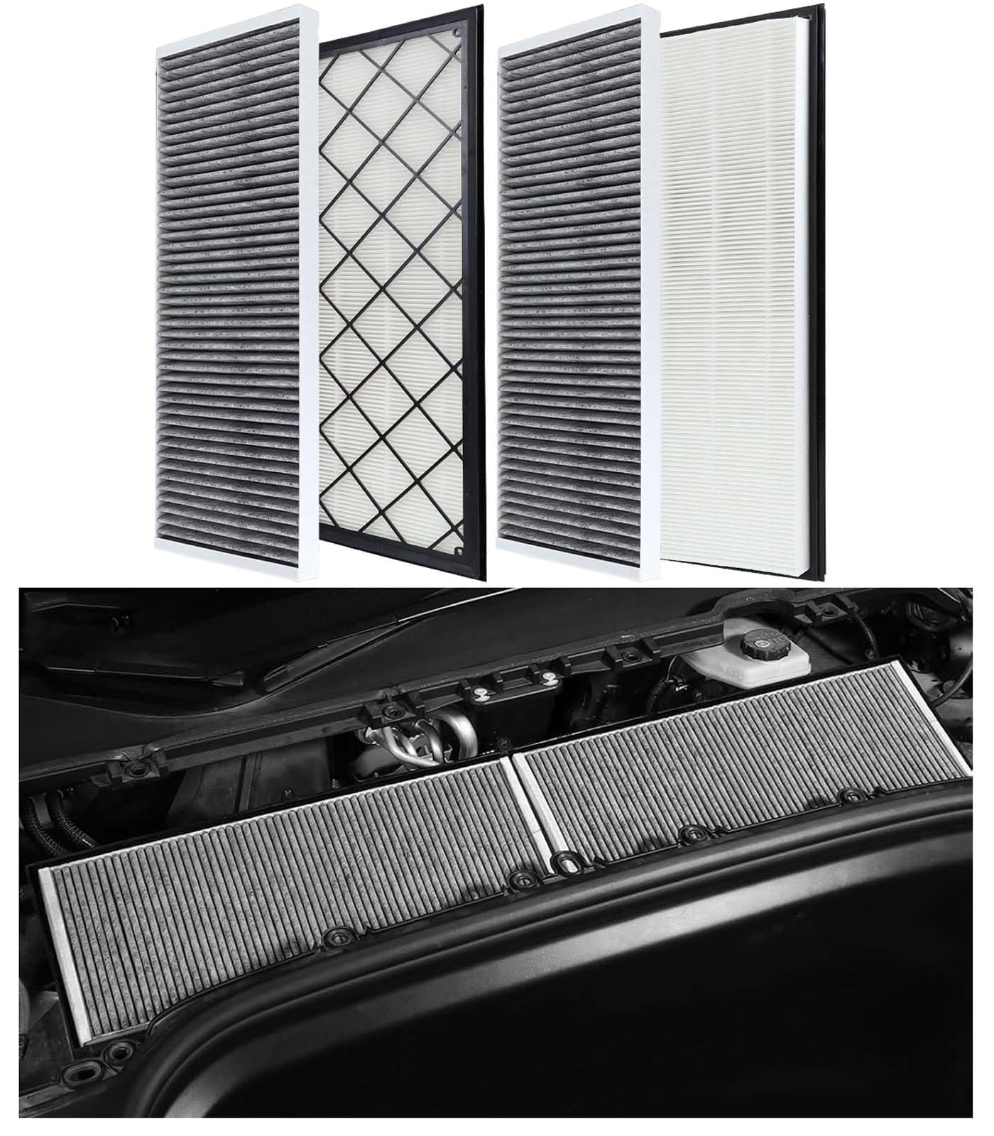 KKTR-CAR Per Tesla Model Y Filtro dell'aria esterno Hepa con carbone attivo, Modalità di ricircolo esterno, Filtro dell'aria di ricambio per Tesla Bio-Defense Modality (2019-2025) (4 pezzi)