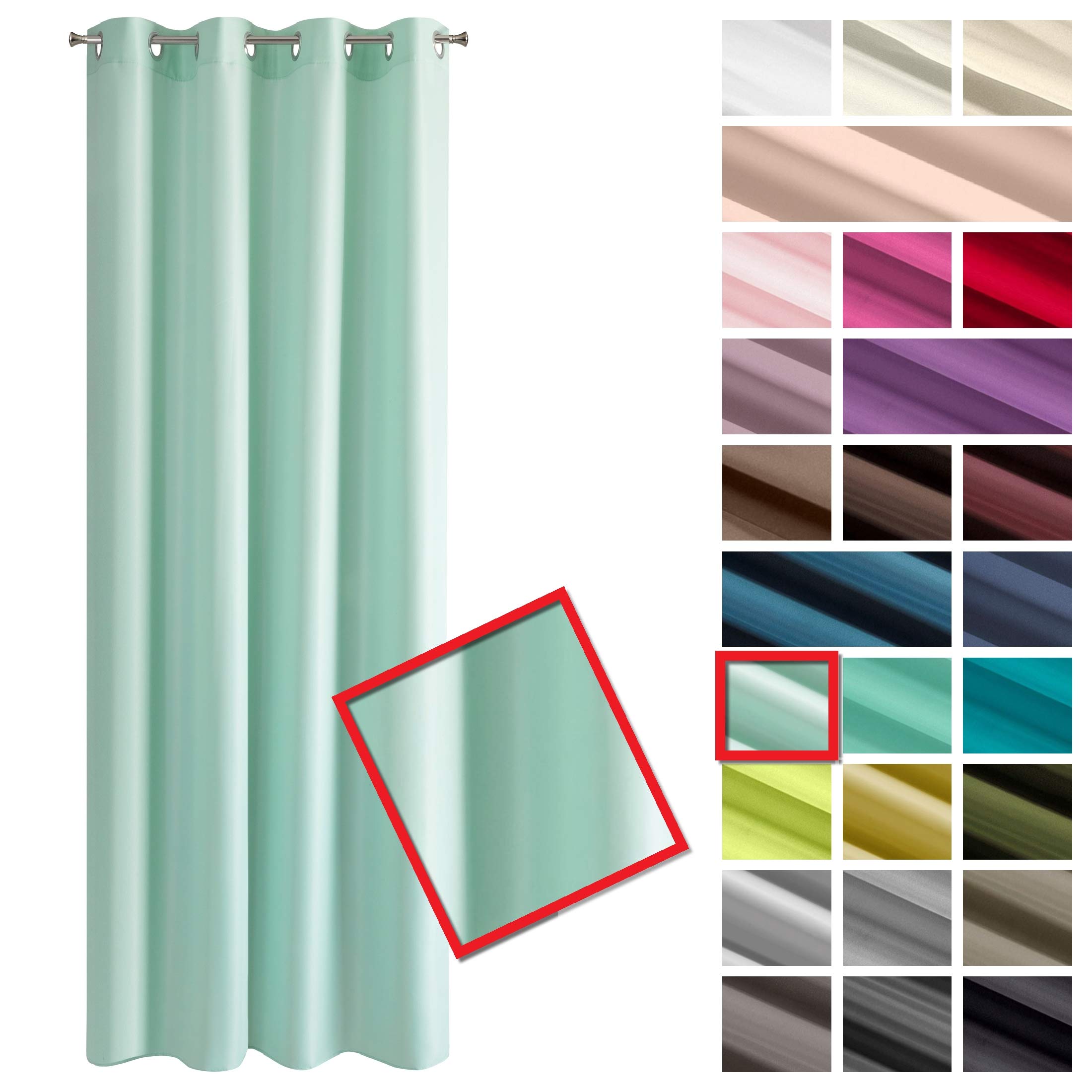 EurofiranySmooth Plain Modern Curtain with Eyelets-1 Unit, Bedroom, Living Room, Lounge, Kitchen, 140g m/2, Polyester, Light Mint, W55 x L98