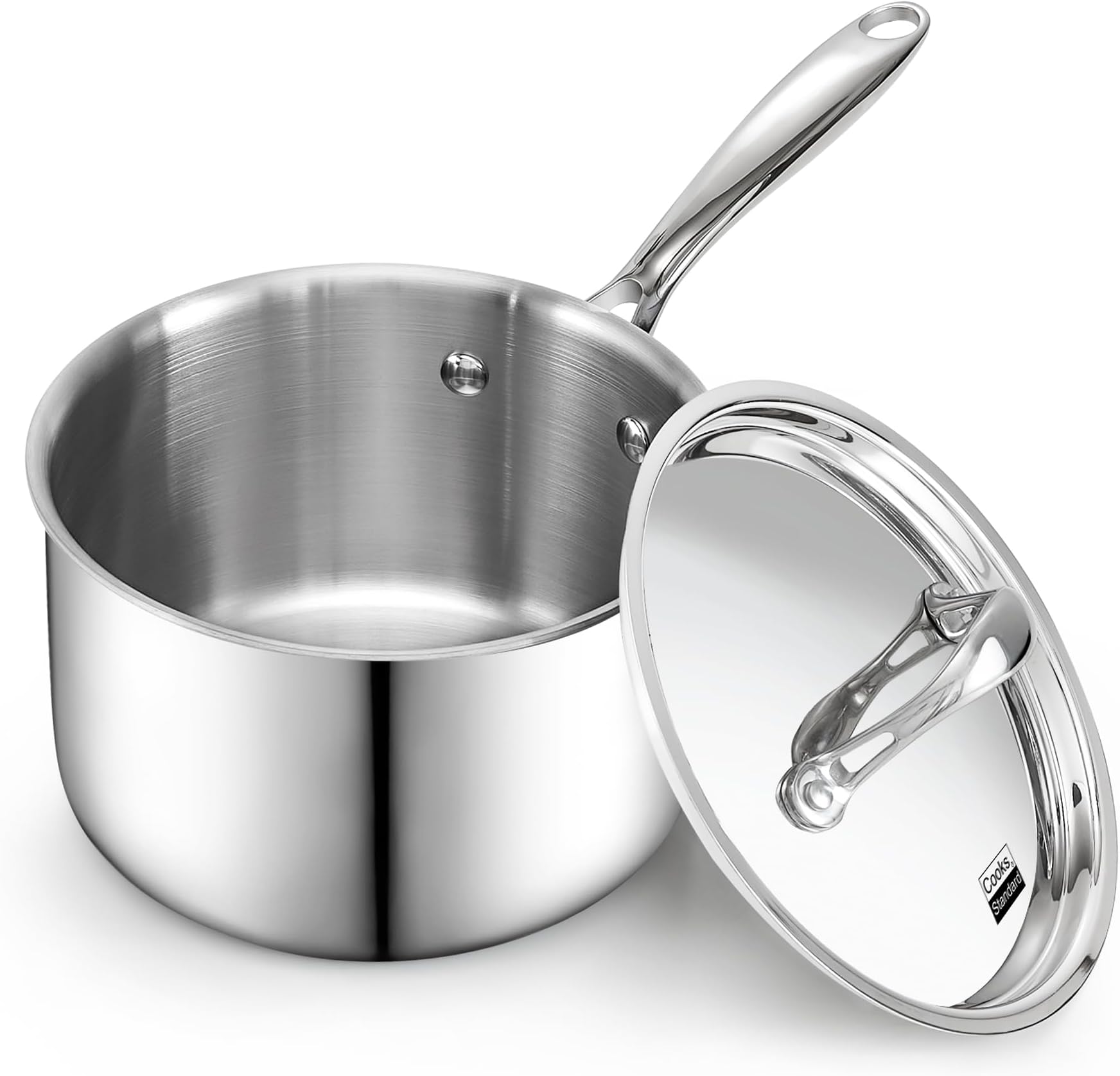 Multi-Ply Clad Stainless Steel Saucepan with Lid, Sauce Pan Kitchen Induction Pot, Dishwasher & Oven Safe, Compatible with All Cooktops, 3-Quart