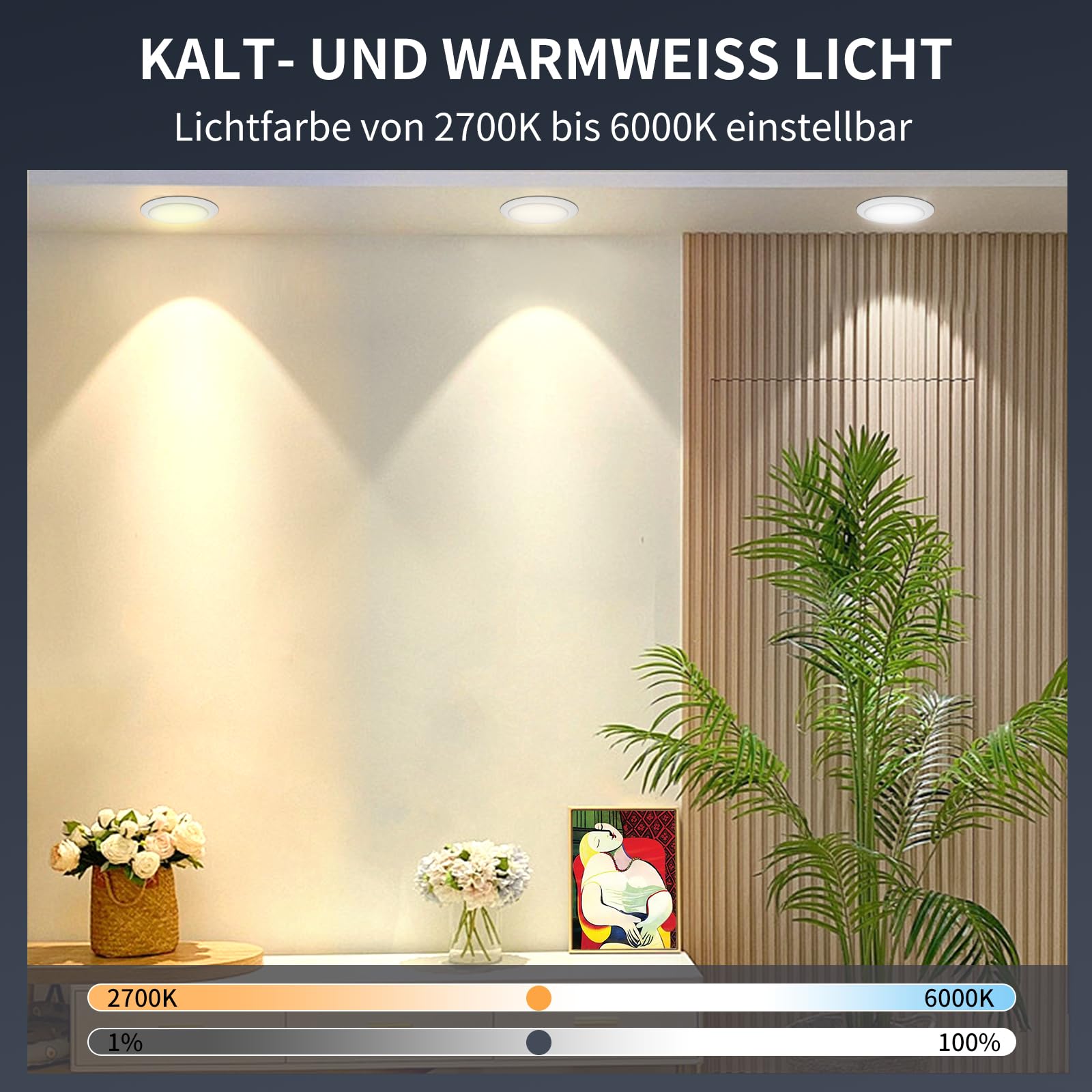 DUSKTEC Einbaustrahler LED Smart 230V 7W Dimmbar mit APP 2700K-6000K Kompatibel mit Alexa 68mm 6er Set