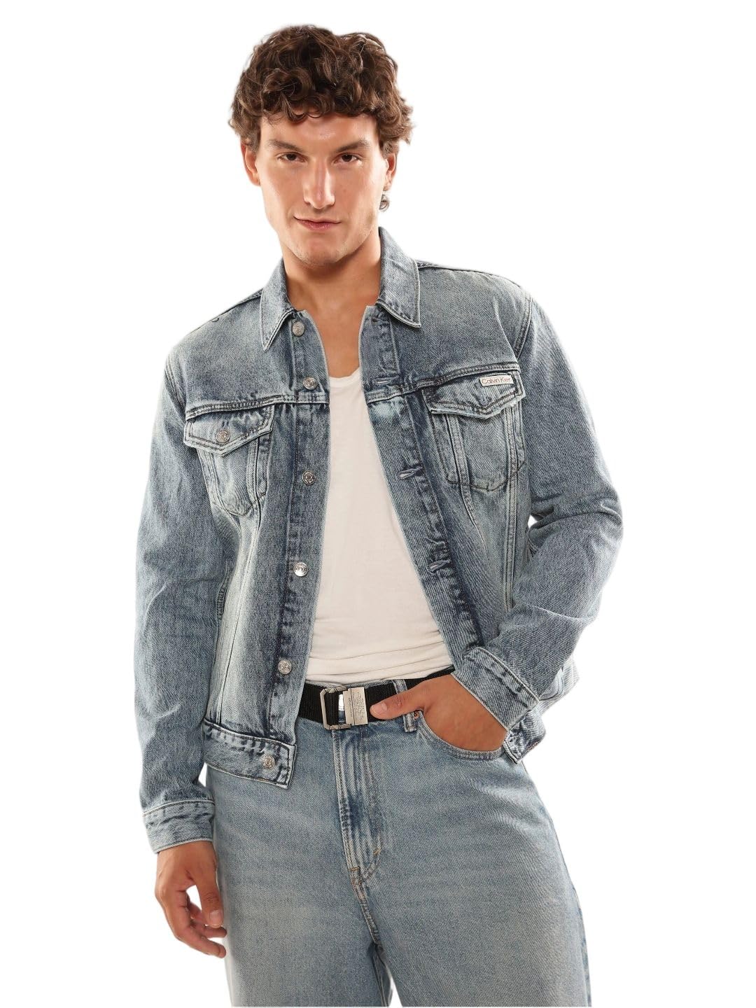 Solid slim fit cotton jacket-image-39