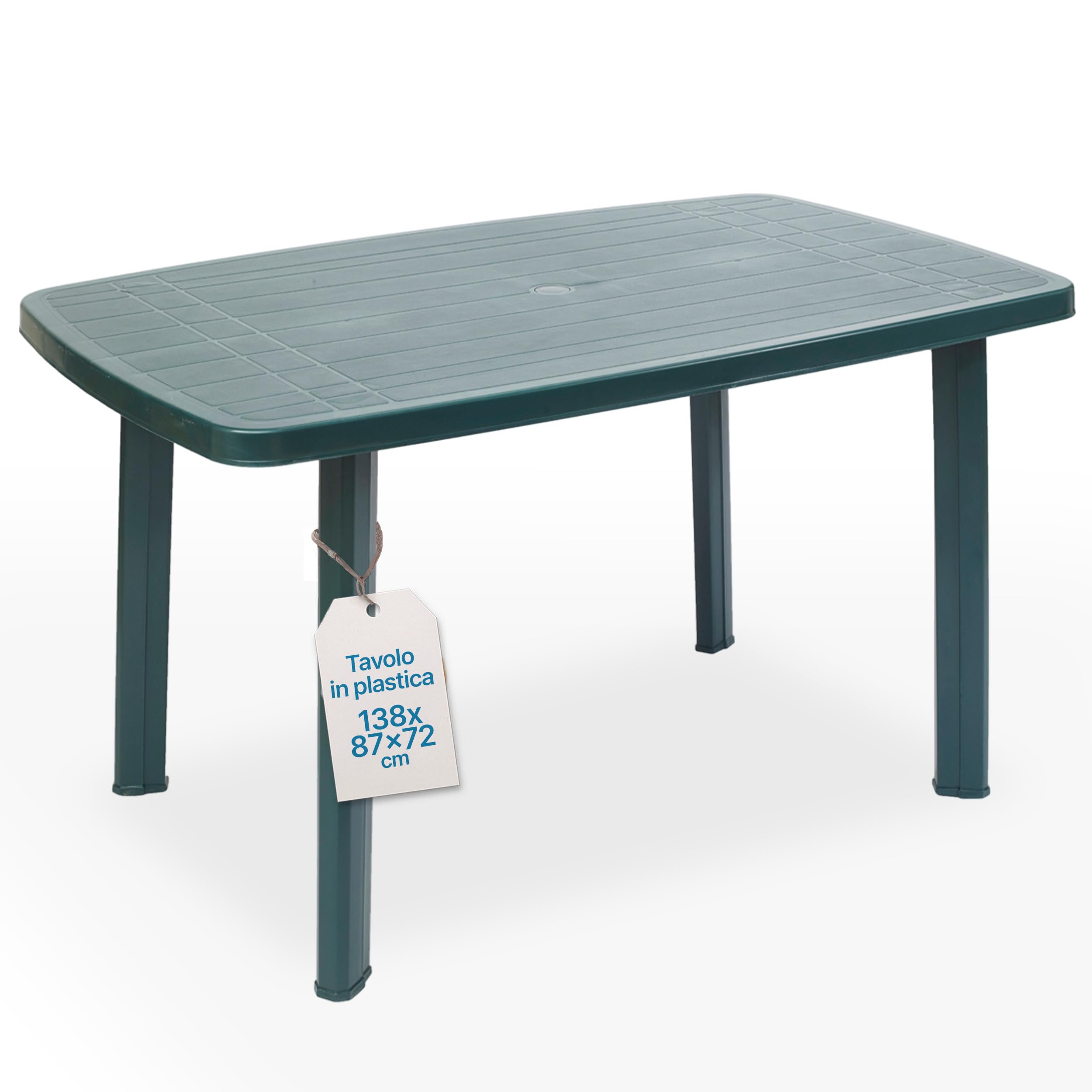 Tomaino - Tavolo Da Giardino In Plastica Quadrato - Tavolo Plastica Esterno per 6 Posti con Gambe Smontabili e Foro per Ombrellone - Tavolino da Esterno New Verde