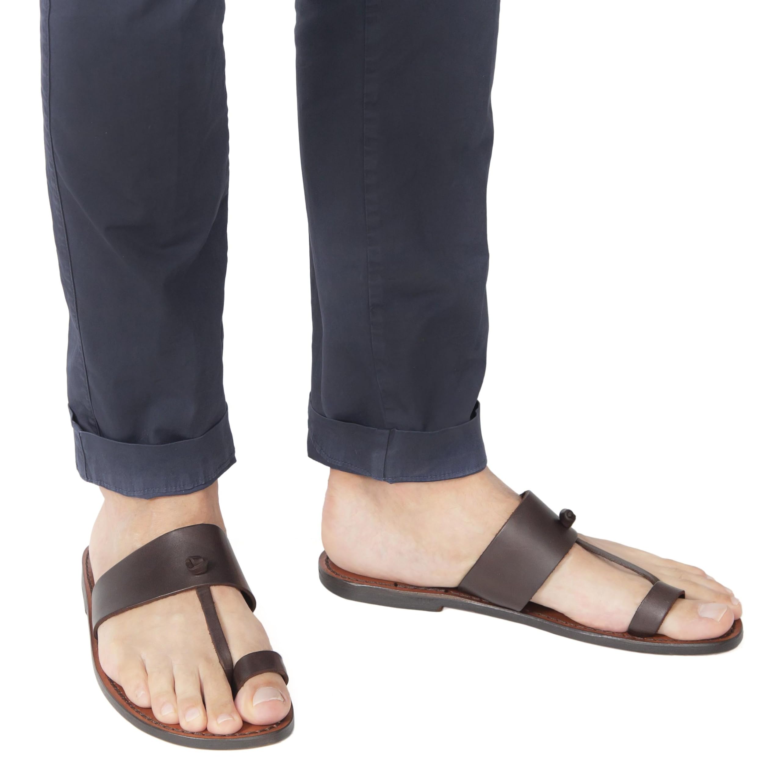 Ciabatte Infradito da Uomo in Pelle Color Cuoio Fatte a Mano - Colors: Nero, Testa di Moro, Cuoio - Codice Modello: 554-U-CUOIO