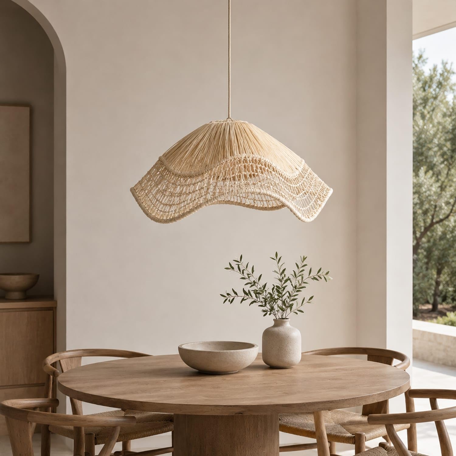 Paralume a Sospensione in Corda,Lampadario Artigianale In Fibra Naturale,Vimini,Rattan,Paglia,Stile Etnico Marocchino,Rustico Mediterraneo,Boho Chic,Indonesiano,Interni ed Esterni Ø40x25cm 2805261412