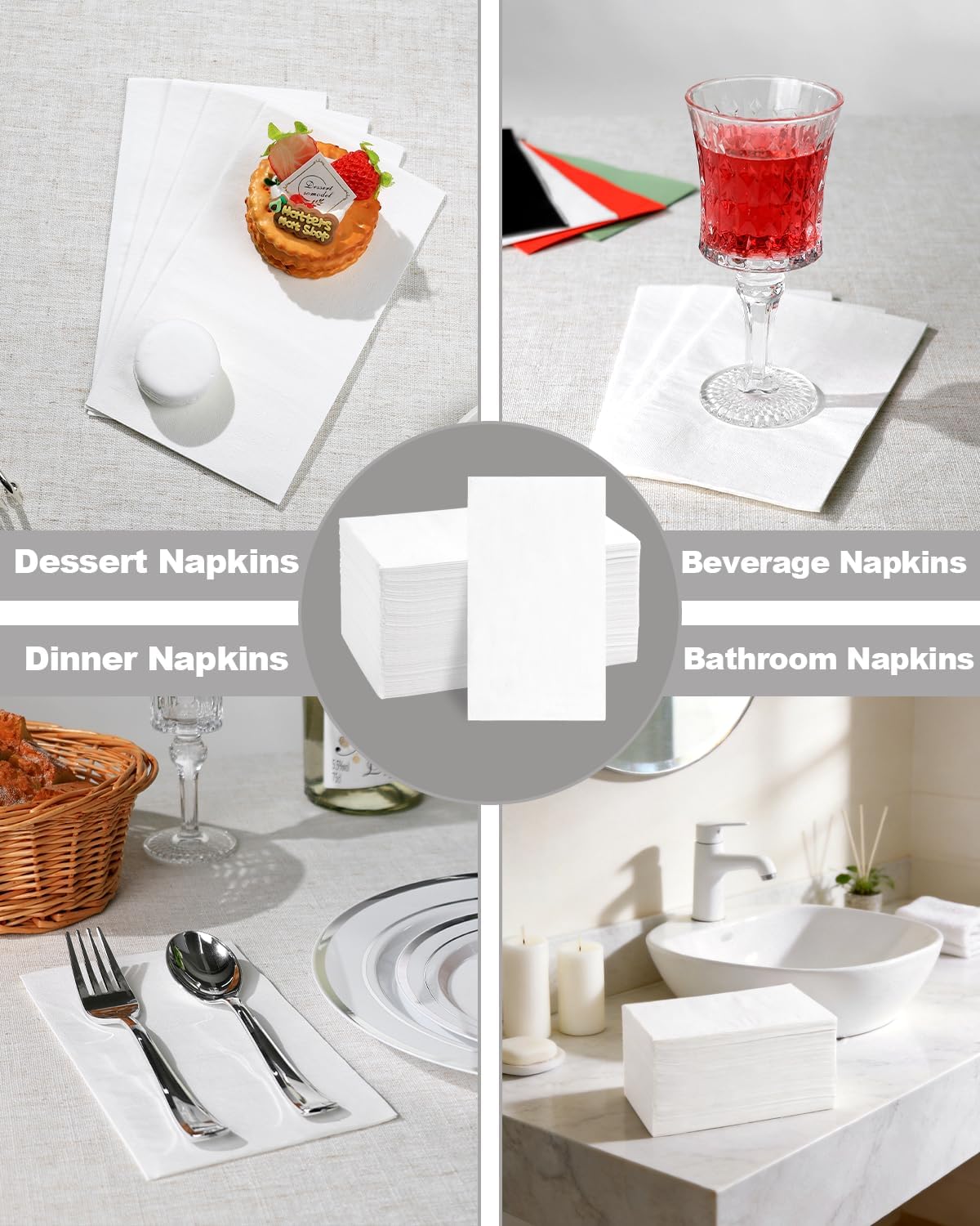 Goodluck 200-Pack White 3-Ply Disposable Guest Napkins, 13 x 16 Inch Large Paper Hand Towels for Bathroom, Soft & Absorbent Dinner Napkins for Party, Wedding, New Year, Wedding, Birthday Party