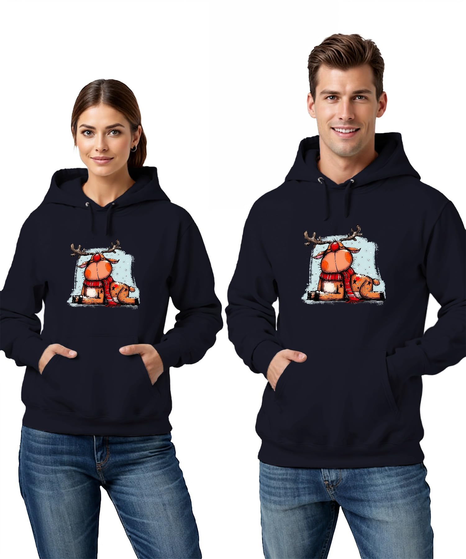 Rudolf renifer Boże Narodzenie czerwony nos czerwony szal prezent unisex bluza z kapturem bluza z kapturem