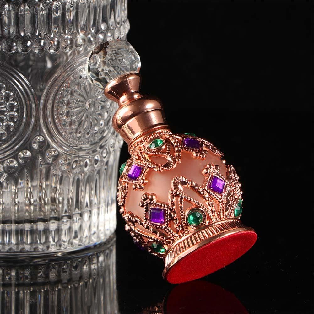Retro Parfümflasche Aus Metall Und Glas, 14 Ml – Nachfüllbare Duftflasche Für ätherische Öle Oder Parfüm, Mit Strass Verziert
