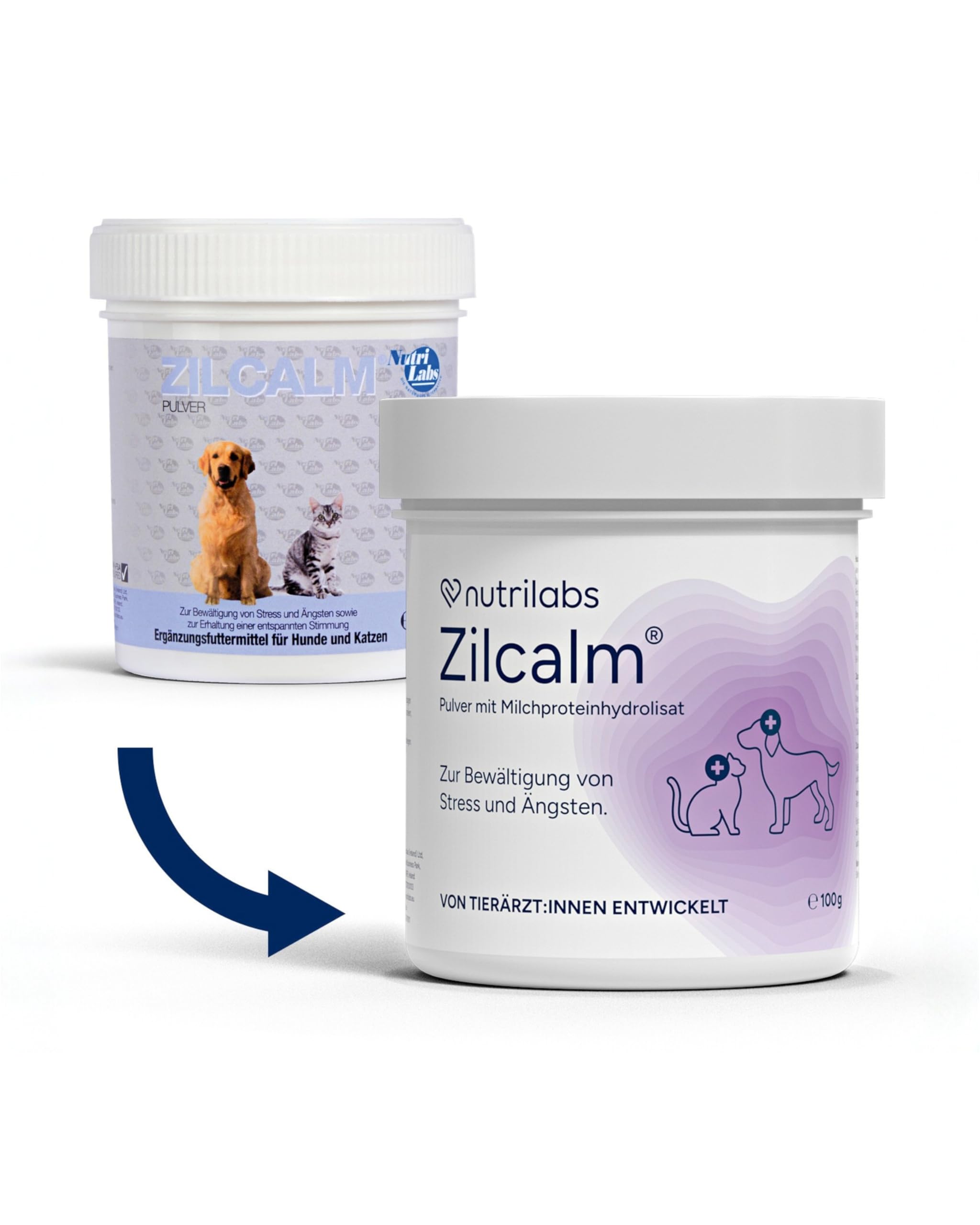 NutriLabs Zilcalm Beruhigungspulver für Katzen & Hunde - 100g - Mit Milchprotein, Ashwagandha, Probiotika, L-Tryptophan uvm. - Beruhigungsprodukte für Haustiere - Nahrungsergänzungsmittel Katze & Hund