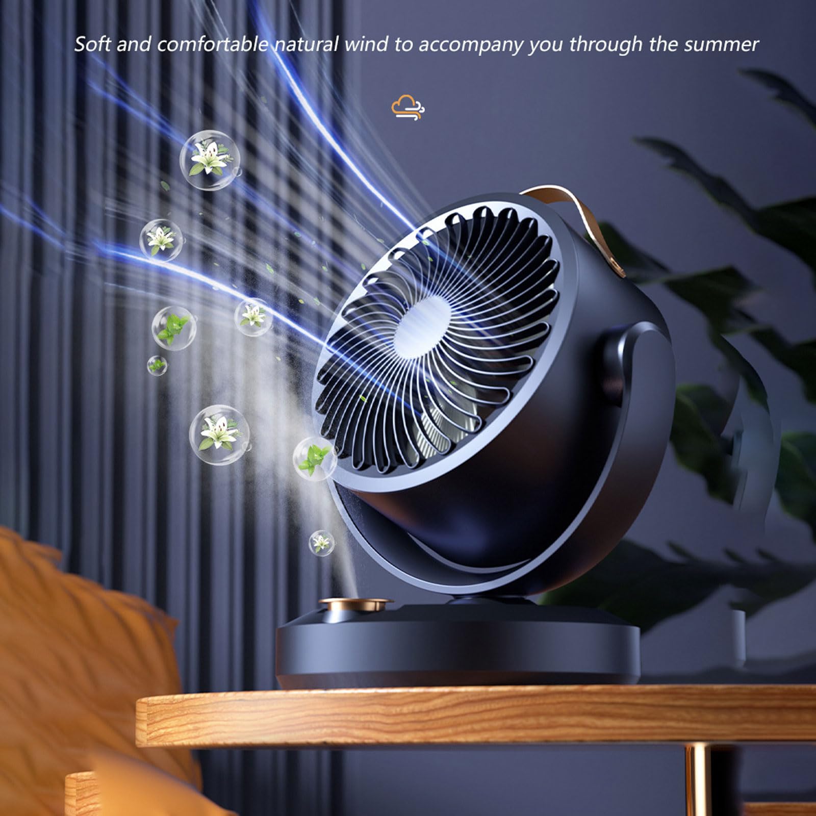 Ventilatore da Tavolo,Circolatore d'aria,Ventilatore USB,3 Velocità Regolabili,Funzione Oscillazione e Inclinazione,Ventilatore Silenzioso Notte con Luce Notturna,Per camera da letto,casa