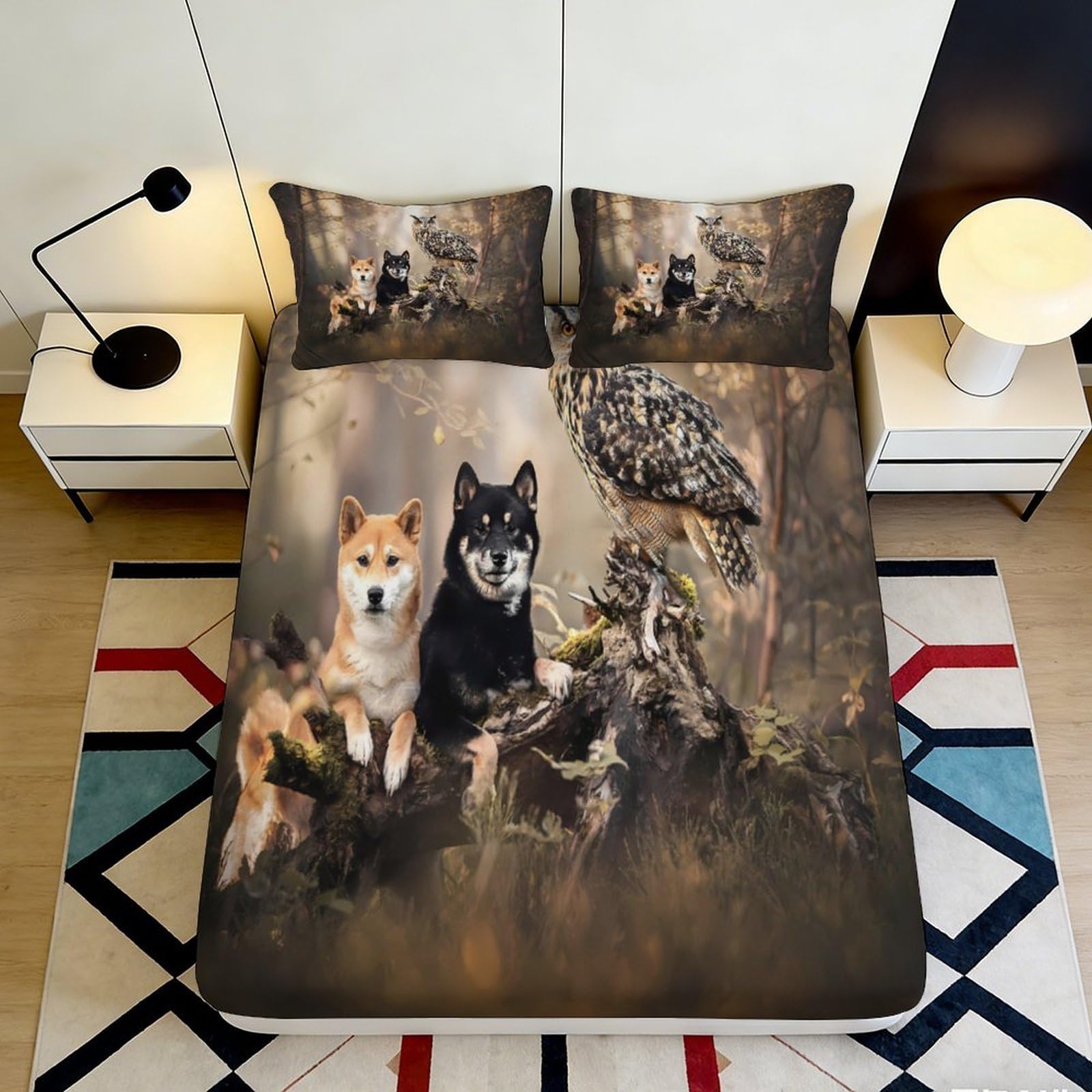 Jqzkxnhpbr Style-8 3D Printed Forest Animal Fitted Sheet Microfiber Soft Breathable Wolf Owl Bed Cover For Bedroom Decor Protection 90X200x25cm