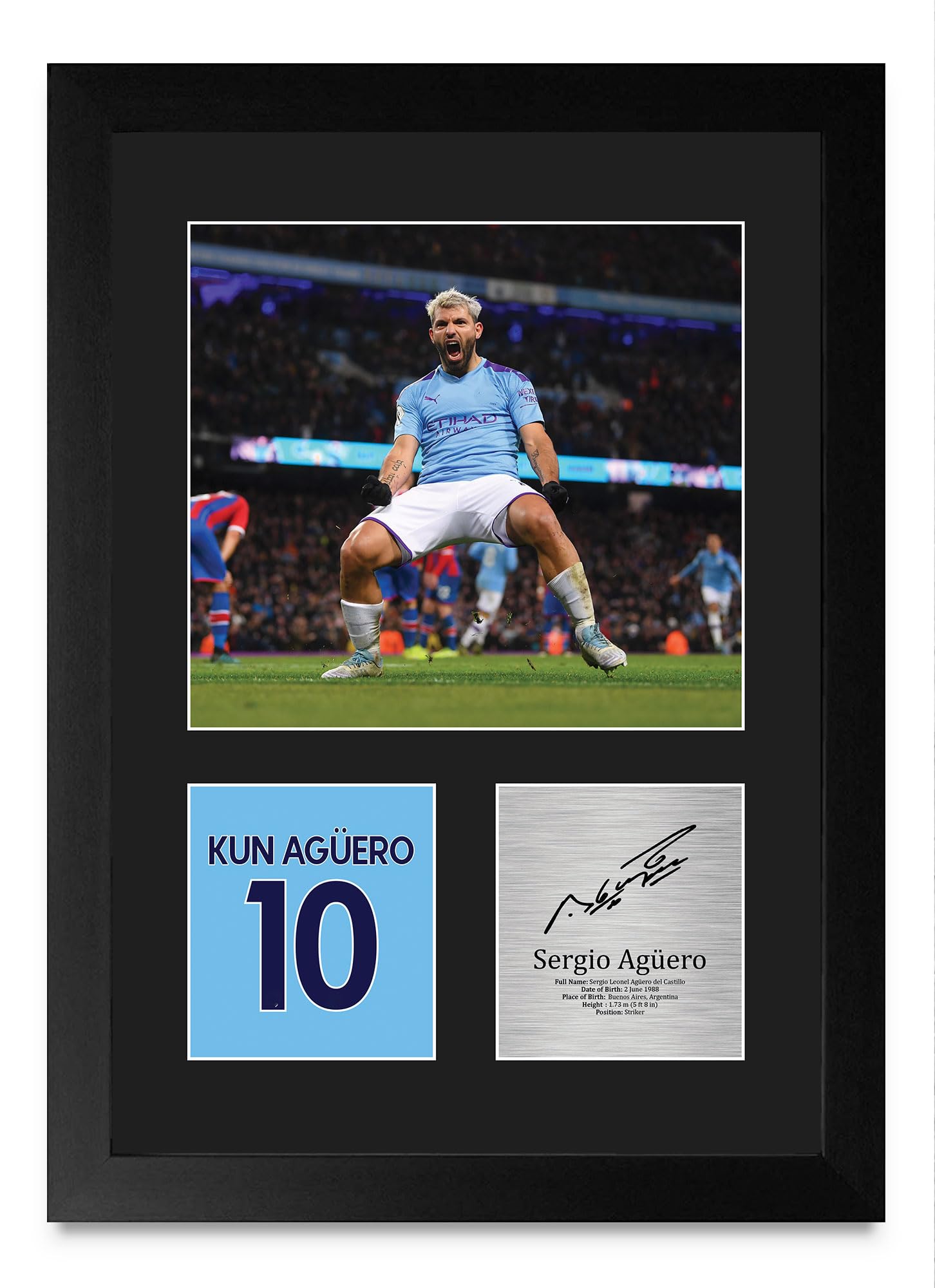 HWC Trading Sergio Aguero Manchester City Gifts Printed Signed Autograph Picture for Football Fans and Supporters - A4 Portrait Framed