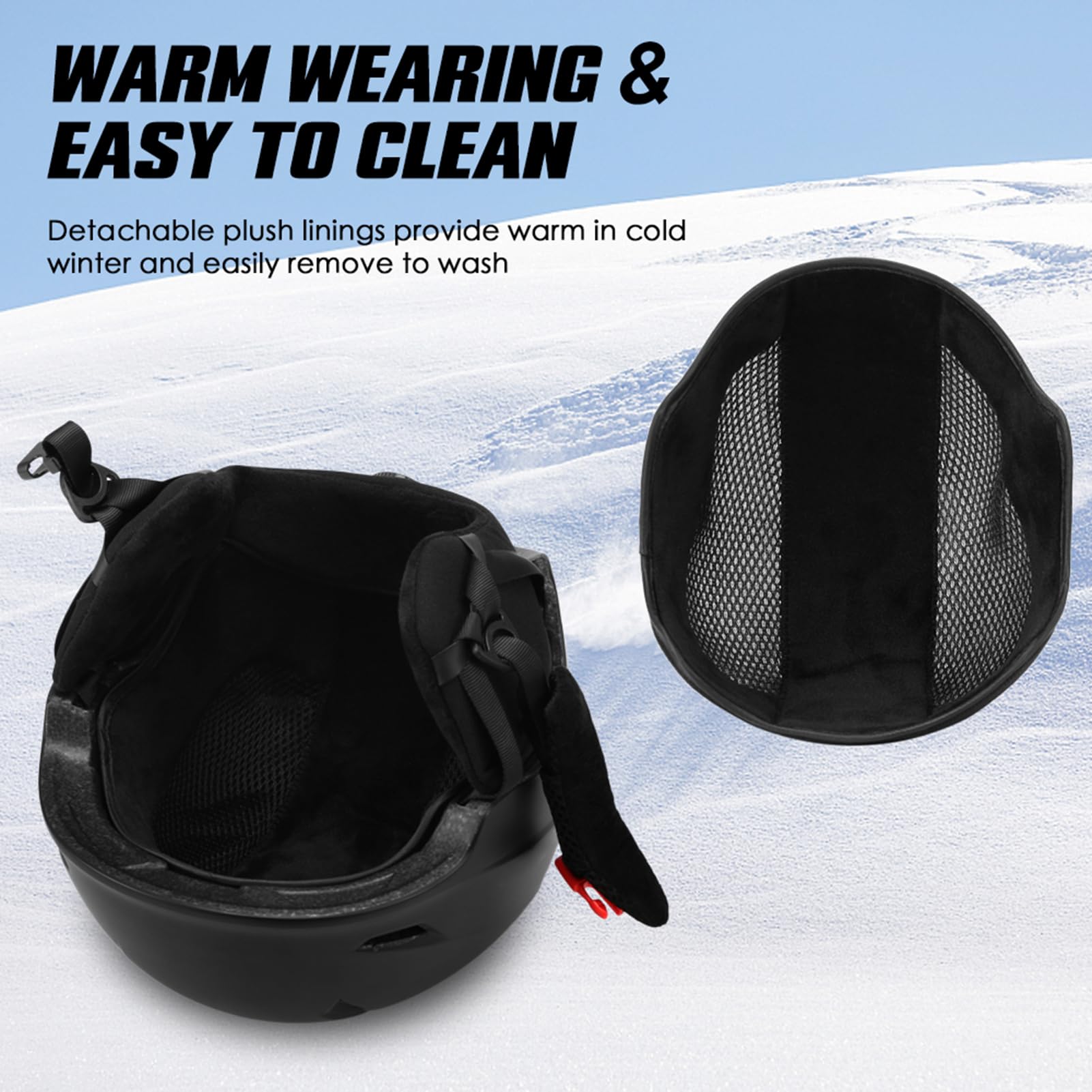 Kavolet Casque de snowboard pour adulte, casque de ski pour homme/femme avec cache-oreilles amovibles Casque de ski de sécurité avec lunettes de protection Sangles fixes Ski professionnel Casque de