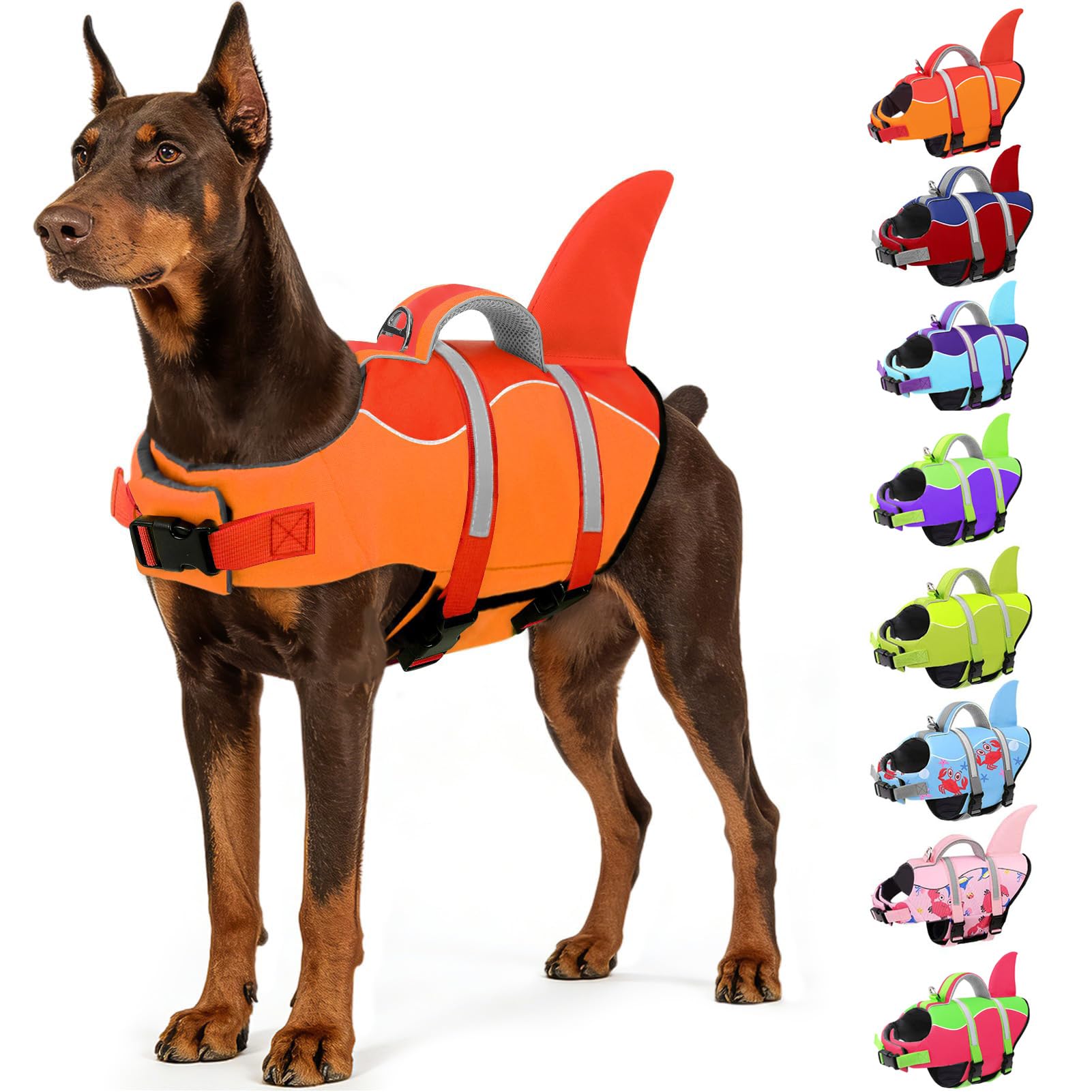 AOFITEE Hundeschwimmweste Hai, Verstellbar & Ripstop Schwimmweste Hunde, Hohe Flotation Rettungsweste Hund mit Rettungsgriff und Reflektorstreifen für Kleine, Mittlere, Große Hunde