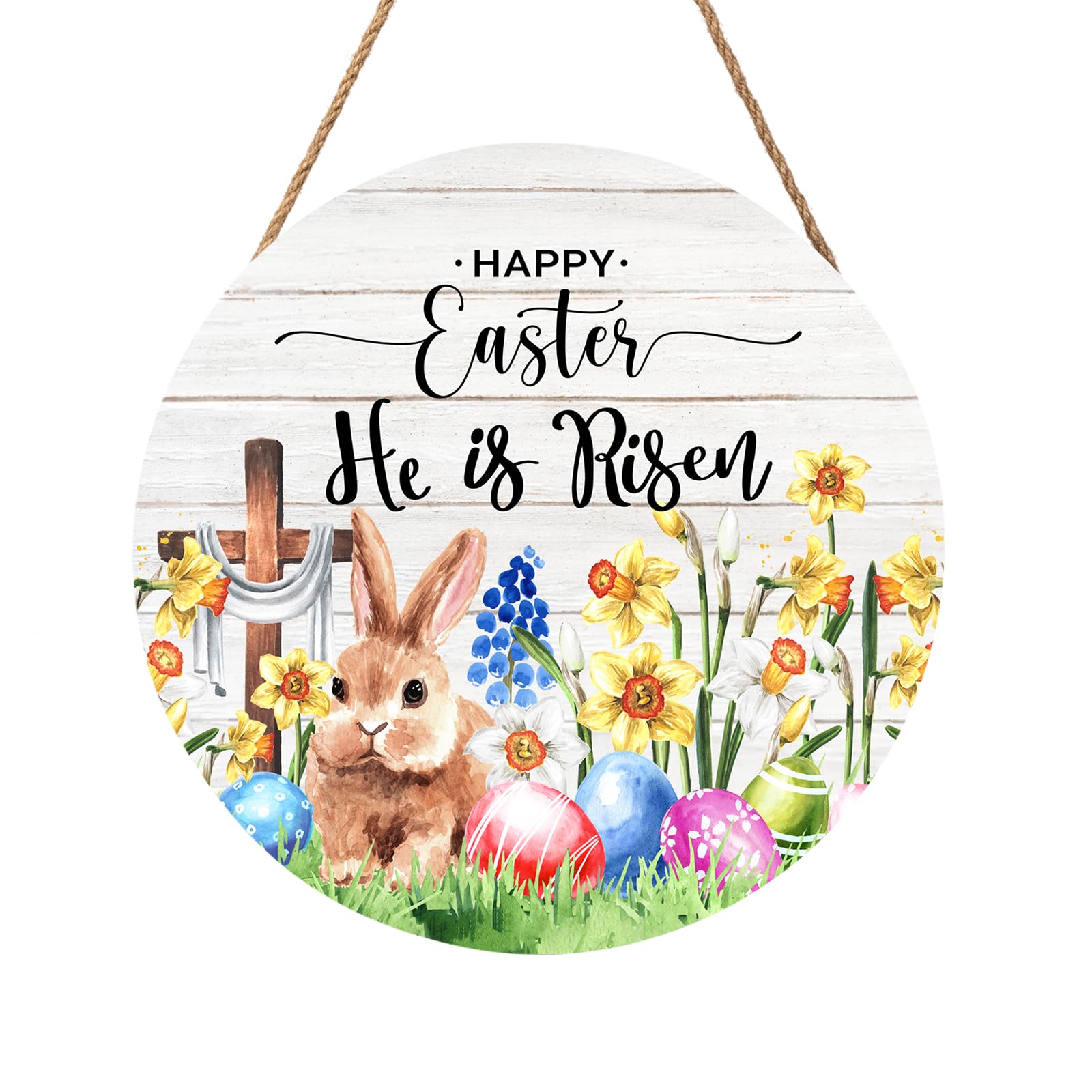 Harooni Easter Hanging Sign 12x12 Inch He is Risen Wooden Door Sign