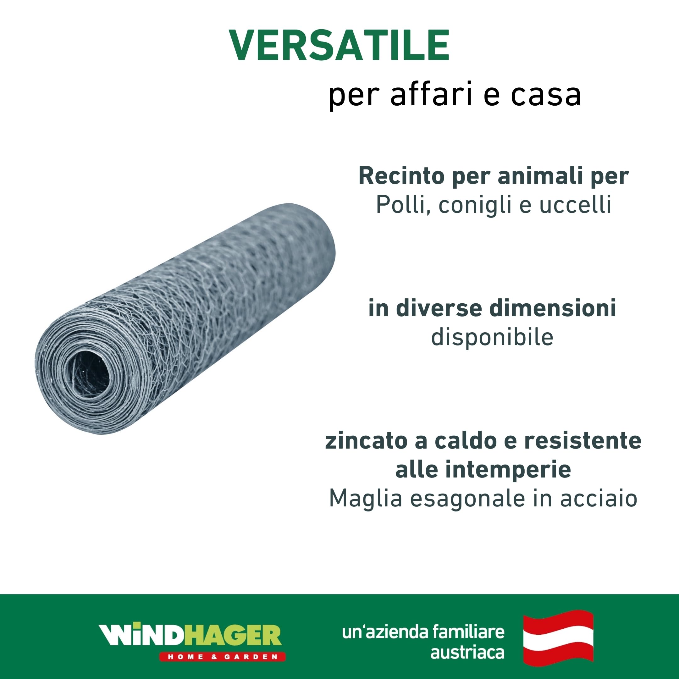 Windhager Recinzione Metallica zincata per Piccoli Animali, per lepri e Galline, Copertura per grondaia, Larghezza Maglie 13 mm, 0,5 x 10 m