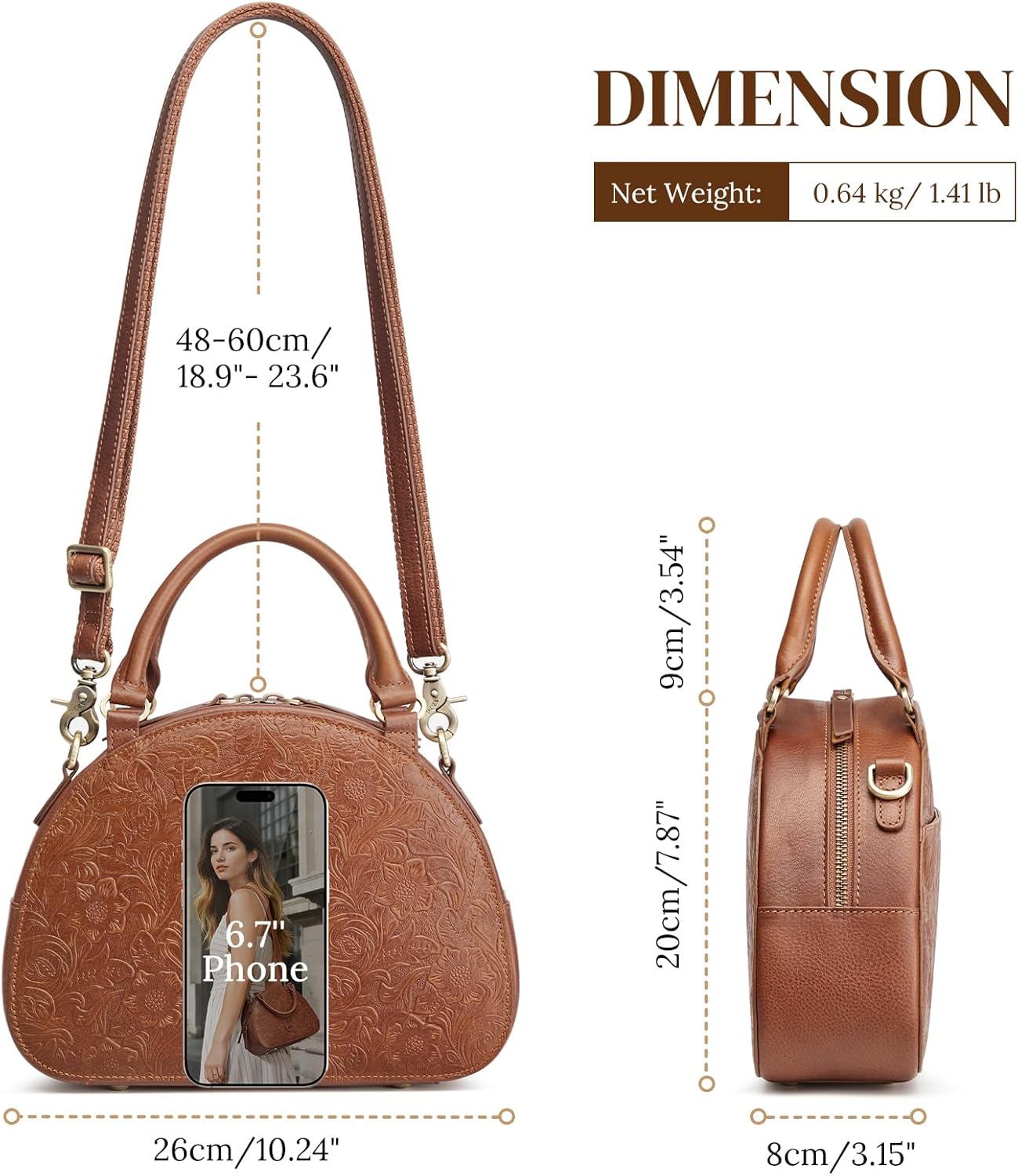 S-ZONE Leather Crossbody Bags for Women Vintage Handbag Top Handle Purse Designer Dome Satchel - Image 5