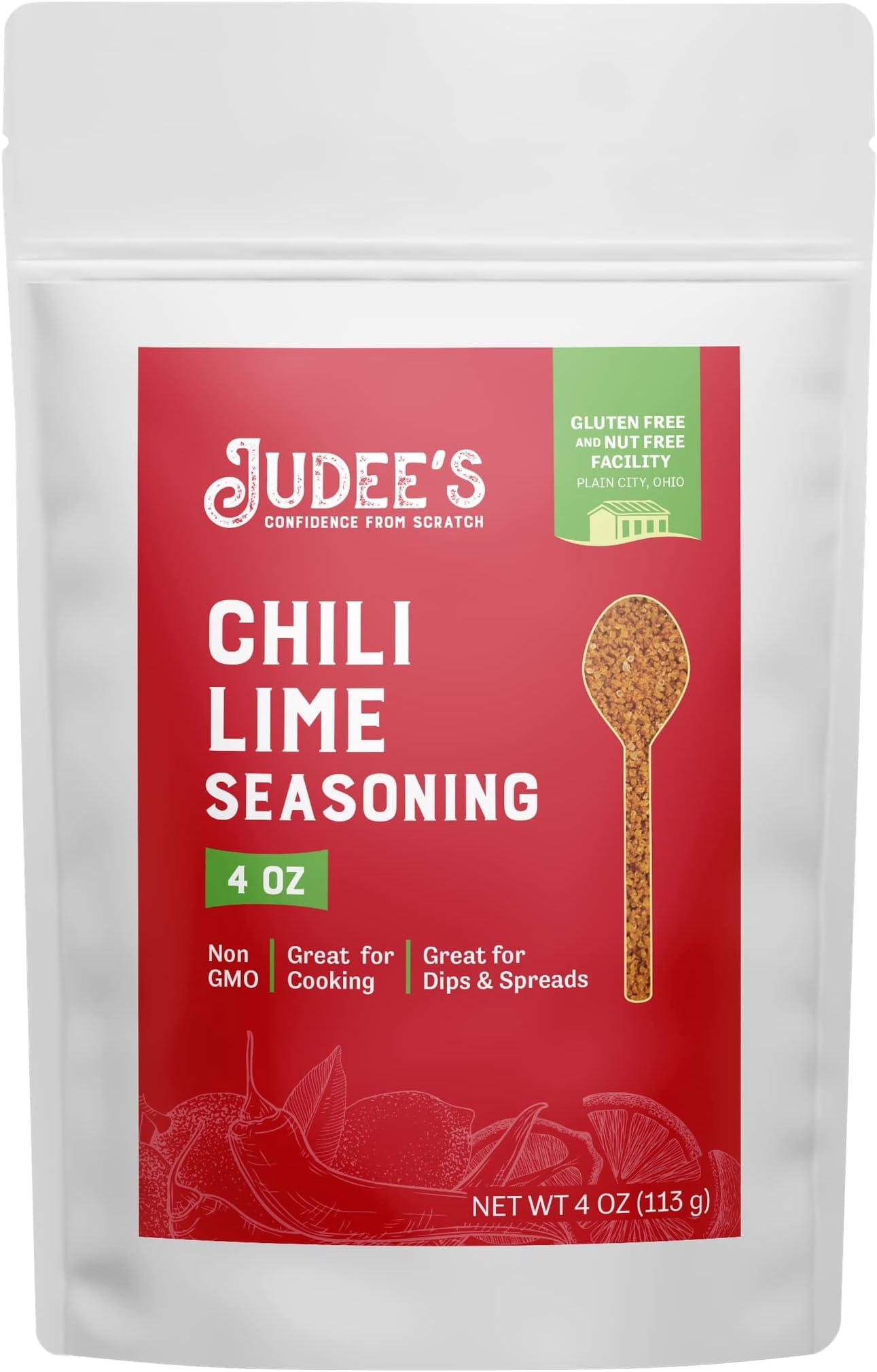 Judee's Chili Lime Seasoning 4 oz - 100% Non-GMO - Great for Cooking, Snacks, Dips and Spreads - Sprinkle over French Fries and Appetizers - Gluten-Free and Nut-Free