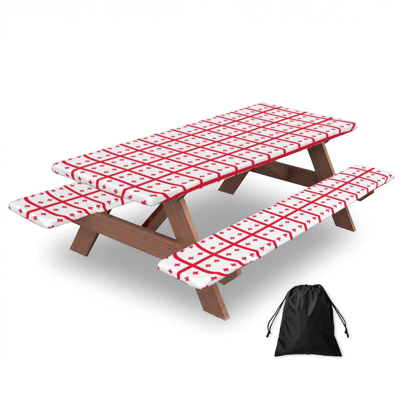 PPHGUT Flag Of Georgia Print Picnic Table Bench Cover Set Outdoor Garden Bbq Protector For Family Camping