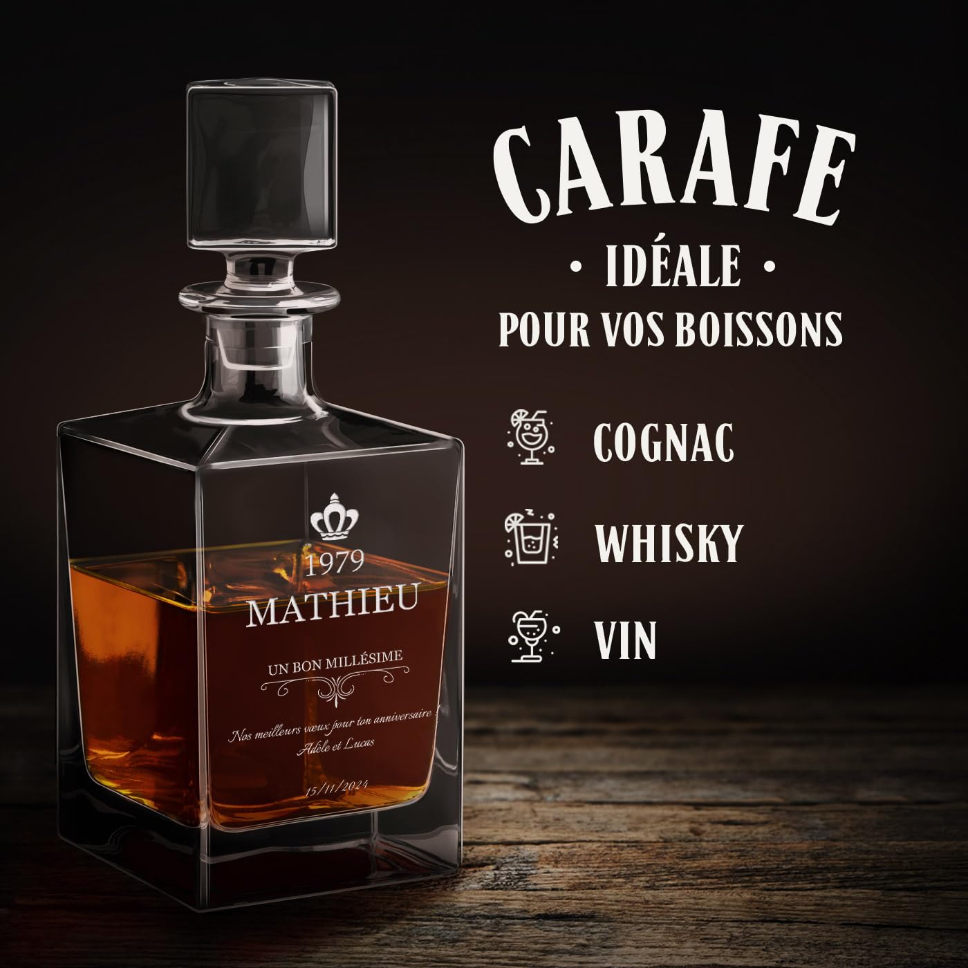 Maverton Set Whisky personnalisable - Carafe en verre et 2/4 / 6 Verres a Whisky Cadeau Homme - Ensemble Whiskey Élégant - Design Unique - pour Connaisseur - Cadeau Anniversaire Homme - Millésime