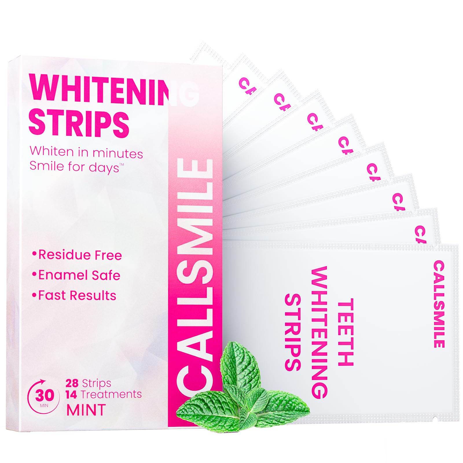 callsmile teeth whitening strips - 14 treatments enamel safe professional teeth whitening with non-slip dry strip technology deep stains removal no sensitivity mint 28 strips