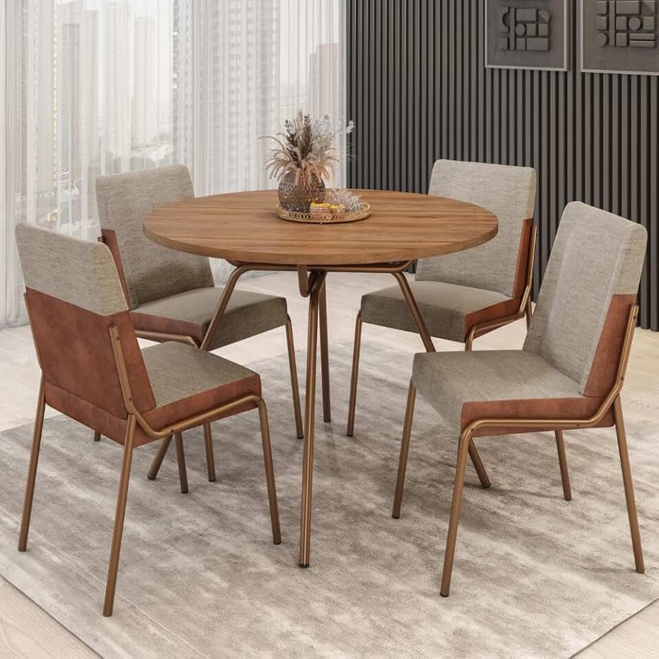 Conjunto Sala de Jantar 4 Cadeiras Verona Carraro Freijó Areia Rosê