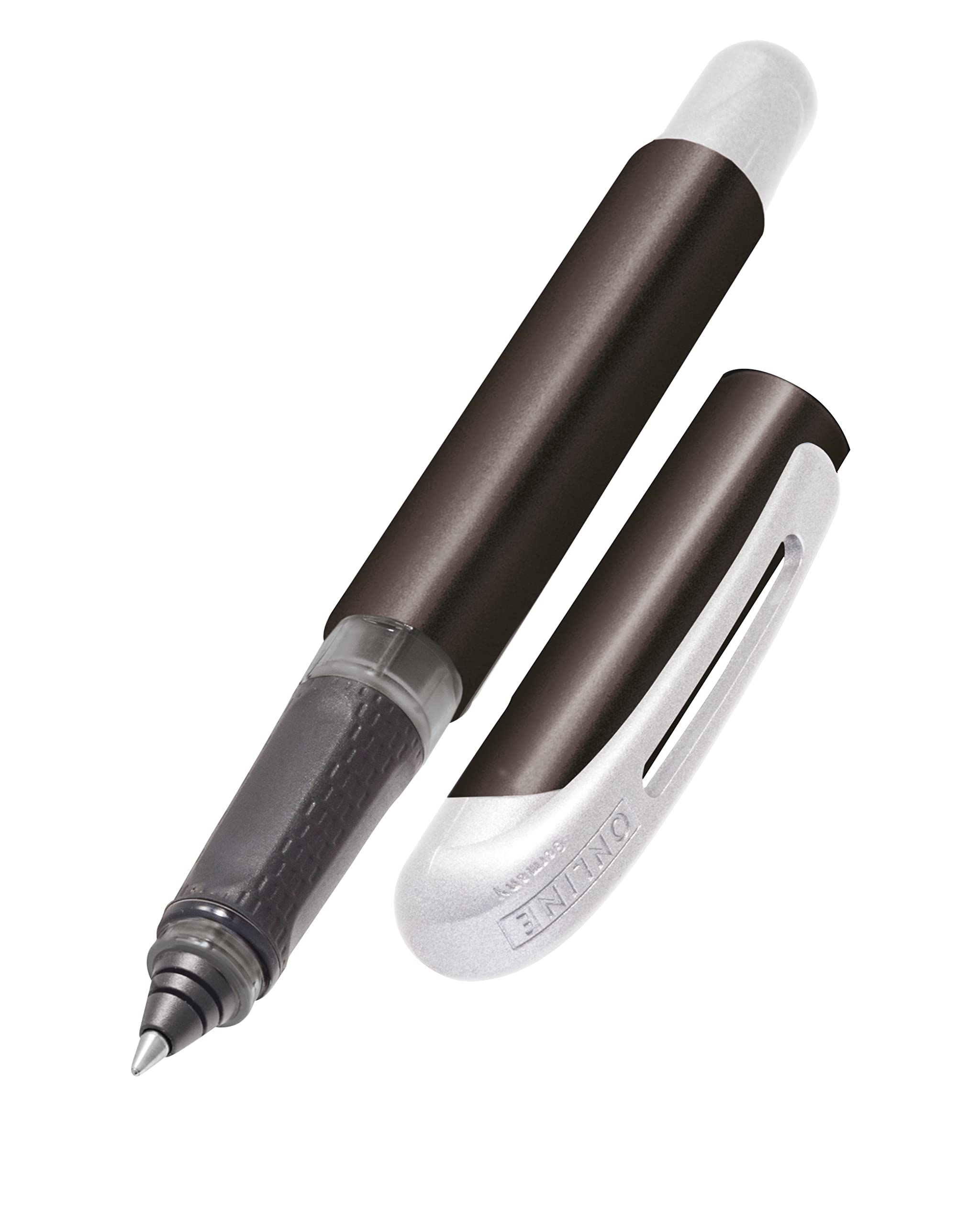 Online Ergonomic Rollerball Pen Metallic Black for School & College, Soft Grip Part for Left- and Right-Handed
