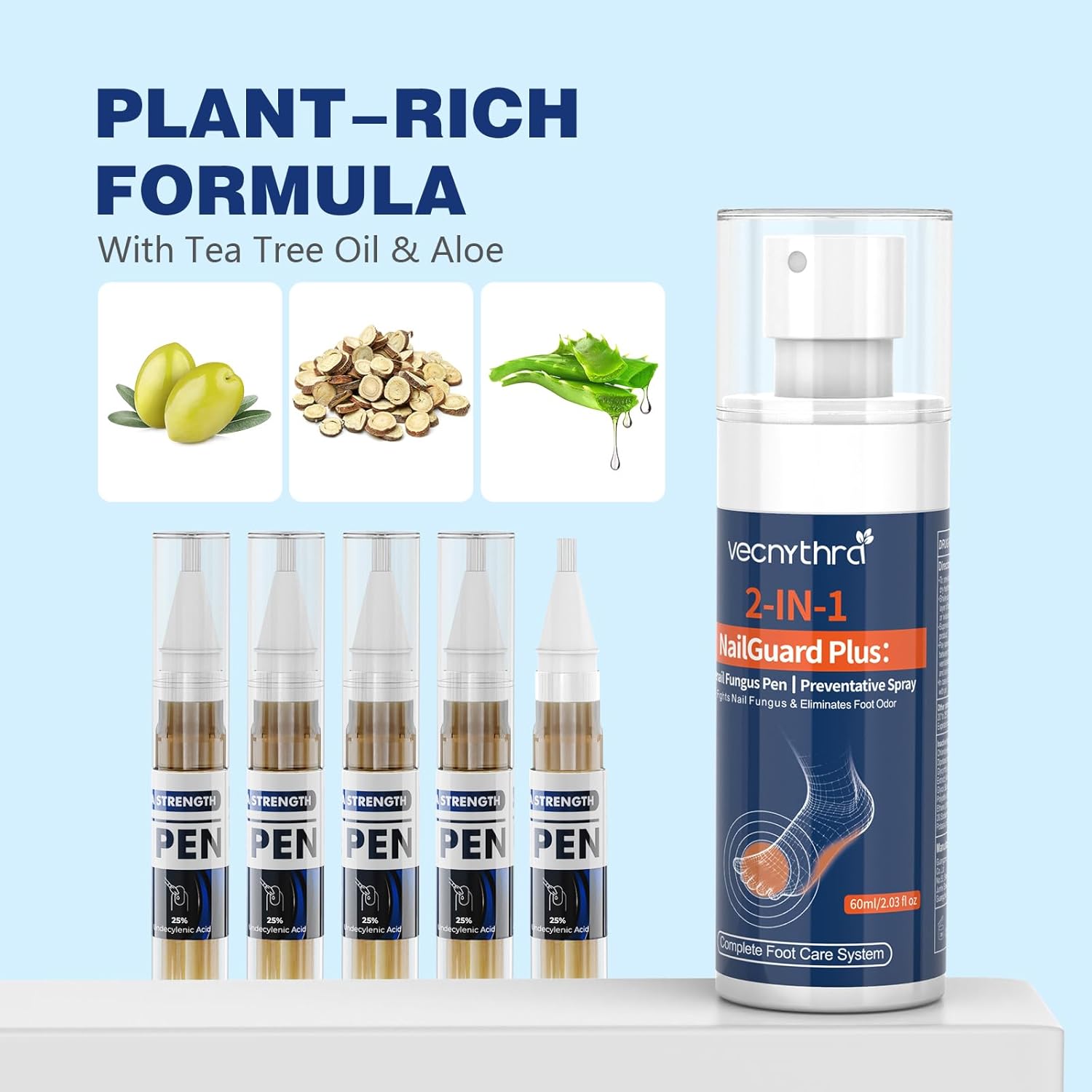 Toe Fungus Treatment for Toenail & Foot Spray - Extra Strength Smelly Feet Kit for Toenails and Fingernails, 6-in-1 System (1 Preventative Spray + 5 Toenail Fungus Pens)