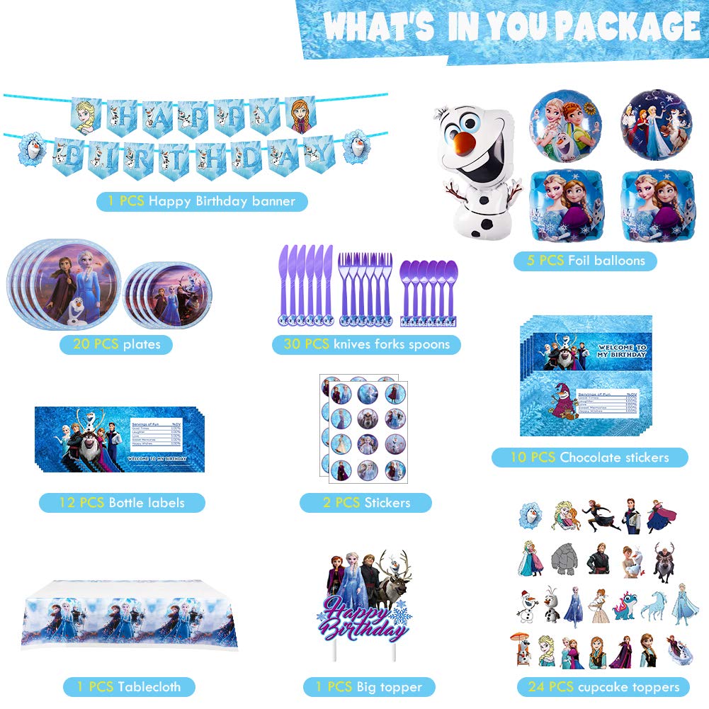 Frozen 2 Party Supplies Set 128pcs Birthday Decorations,10Kids Frozen
