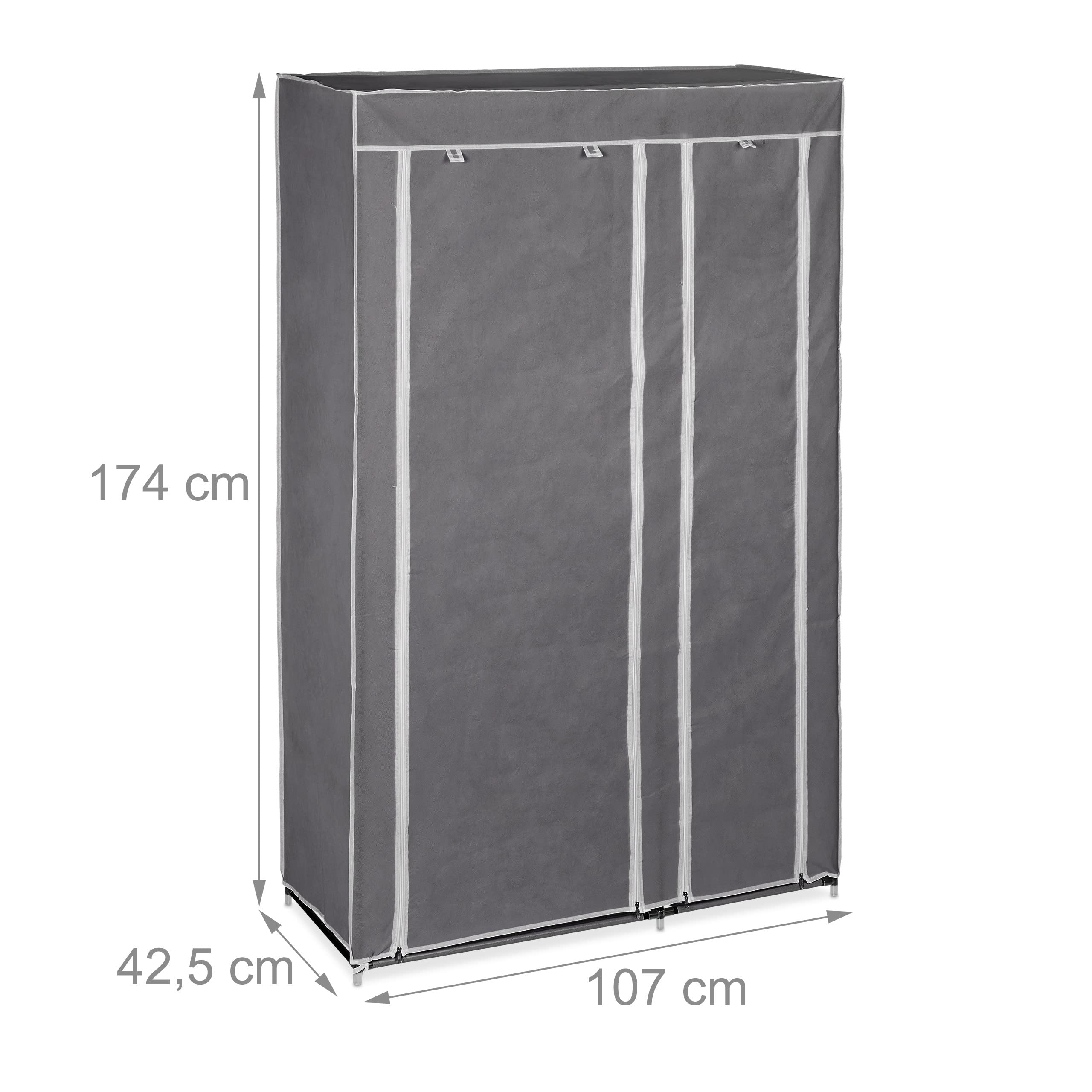 Relaxdays Penderie en Tissu avec Tringle à vêtements et 1 étagère, HLP 157x60x45 cm, Armoire Pliante, Solide, Anthracite