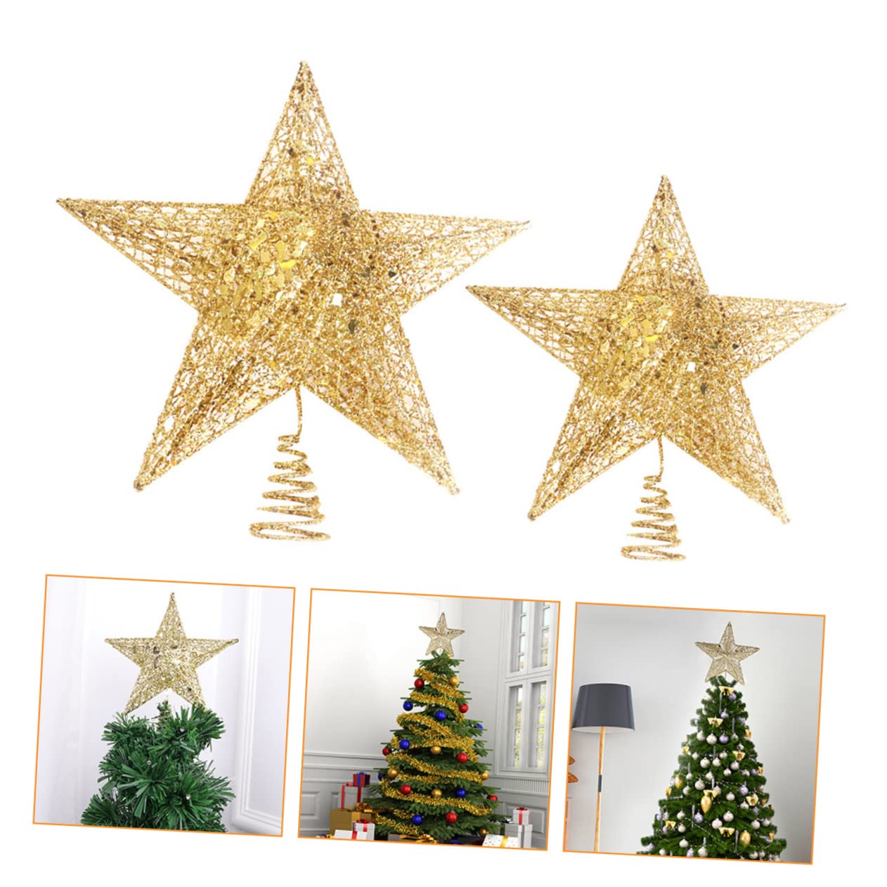 Cabilock 4 Juegos Estrella Superior del Árbol De Navidad Topper De Árbol Estrella De Oro Adornos Topper De Estrella De Árbol De Navidad Dorado Copa del Árbol Golden Planchar 2 Piezas * 4