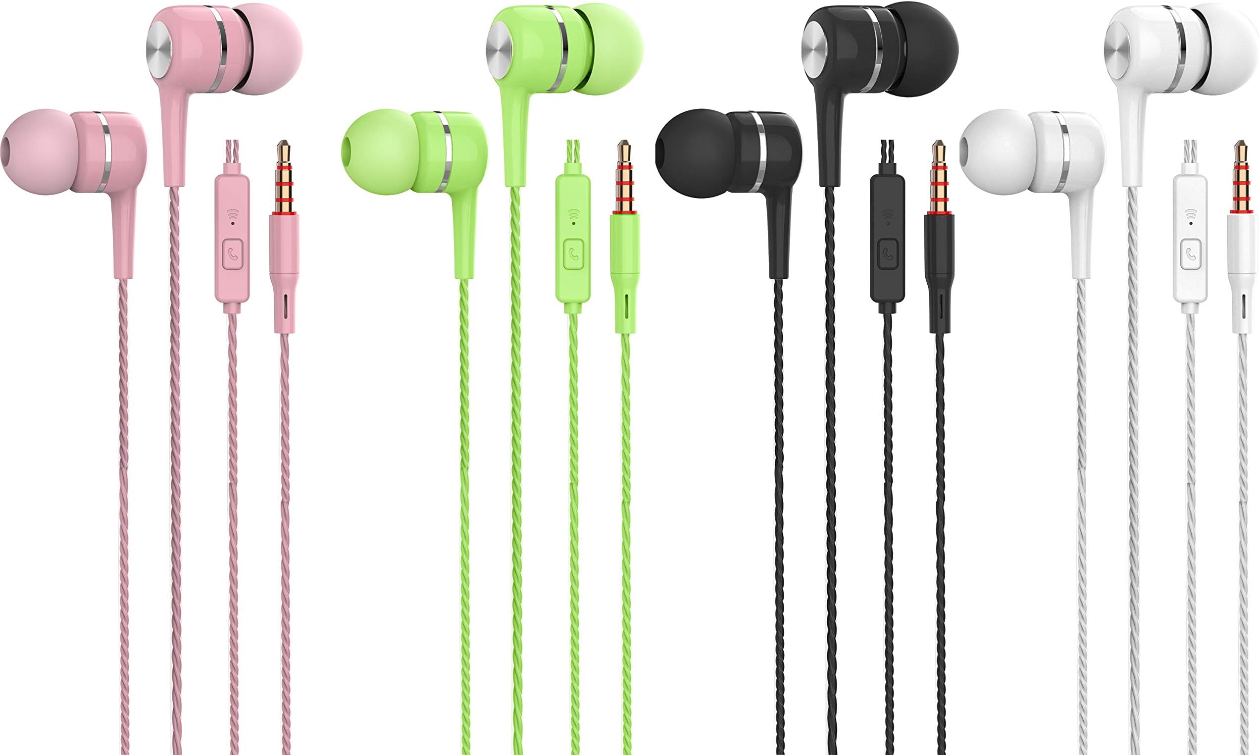 Earbud Headphones with Microphone, in-Ear Wired Stereo Headphones, bass Headphones,Compatible with iPhone,iPod,iPad,MP3,Samsung and Most 3.5mm Jack Smartphones (2black+2pink+2white+2green)