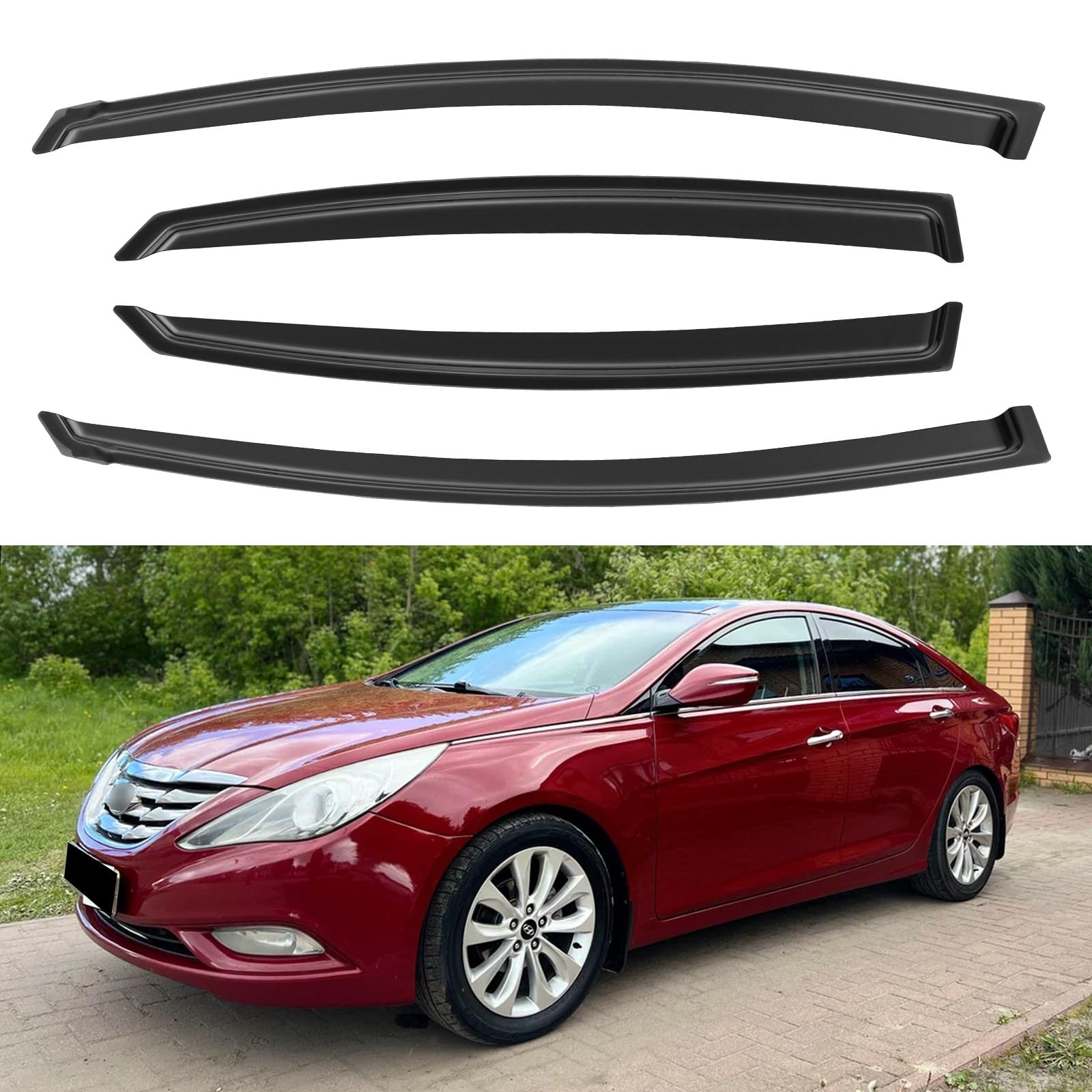 Window Visors Rain Guards for 2011 2012 2013 2014 Hyundai Sonata, Out-Channel Window Vent Wind Deflectors Visors Shades for 2011-2016 Hyundai Sonata Hybrid
