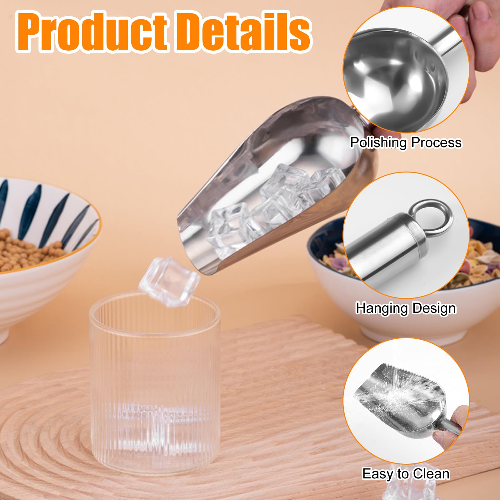 2 Pezzi Paletta per Ghiaccio in Acciaio Inox, Versatile Paletta per Farina | Pala Ghiaccio in Acciaio Inossidabile, Paletta per Alimenti per Cubetti di Ghiaccio, Dolci, Cereali