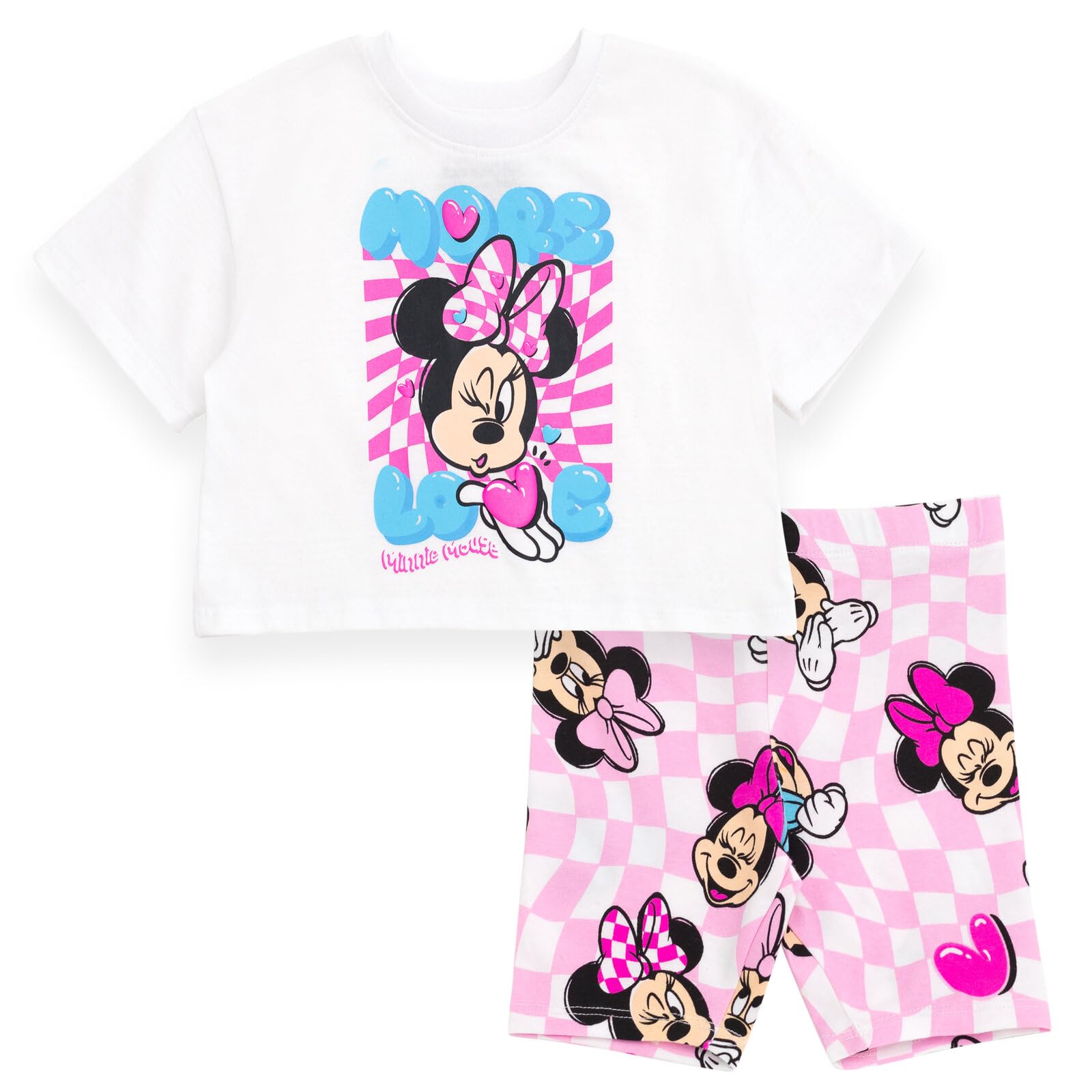 Disney Junior Girls Cropped Boxy T-Shirt and Bike Shorts Outfit Set Toddler to Big Kid Sizes (2T - 14-16)