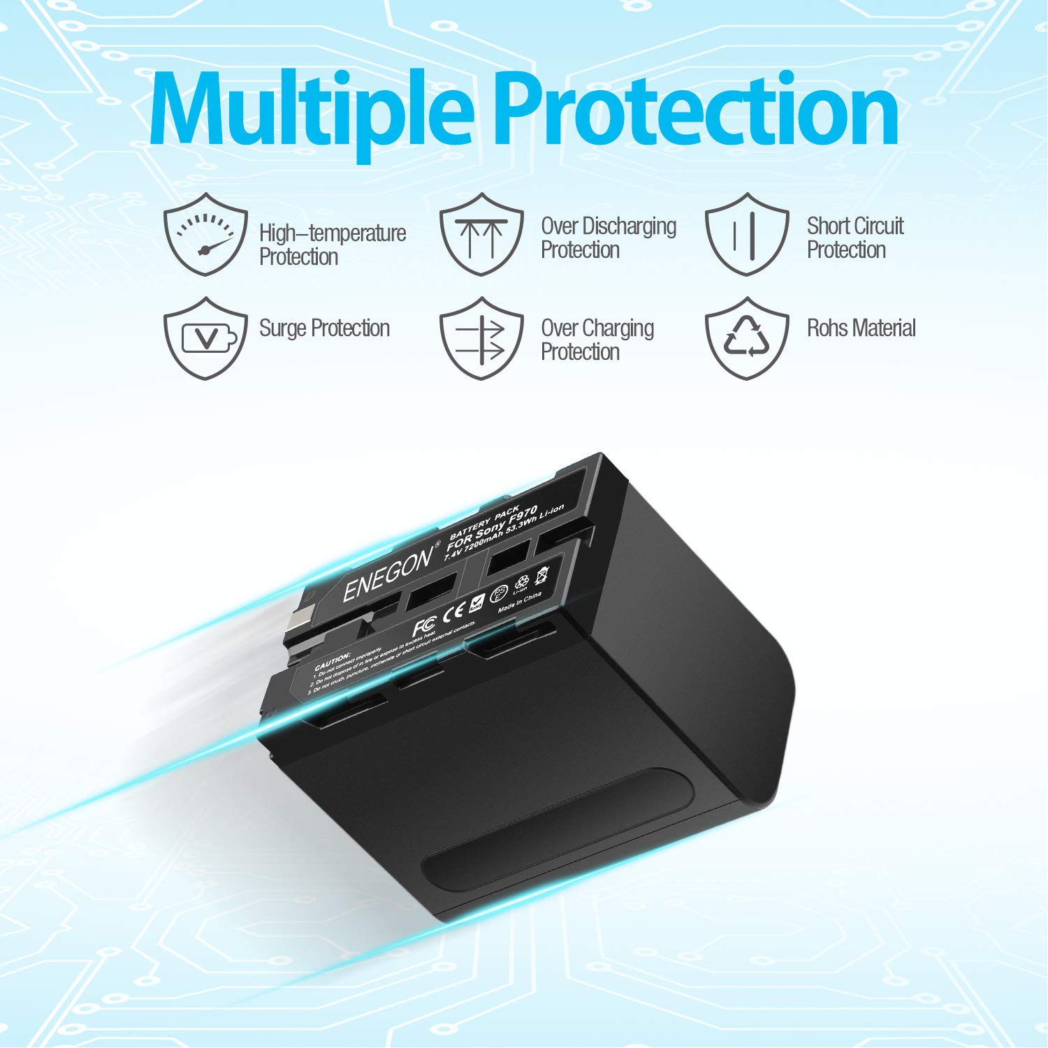 ENEGON Batterie pour NP-F970 (2 Paquets 7200 mAh) et Chargeur LCD compatibles avec la Batterie Sony NP-F930 NP-F950 NP-F960 et Sony CCD-SC55, TR516, TR716, TR818, TR910, TR917